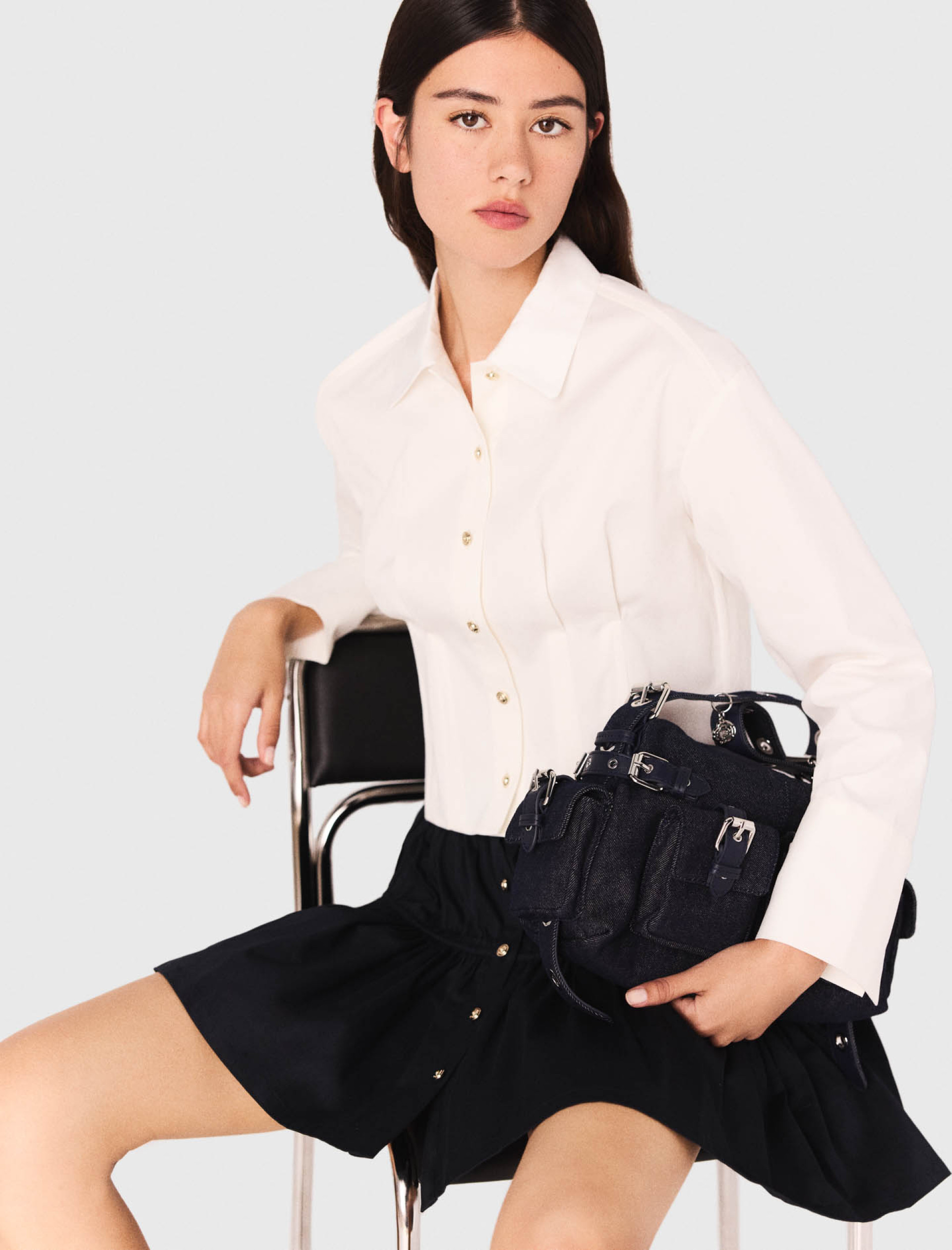 Женская короткая поплиновая рубашка