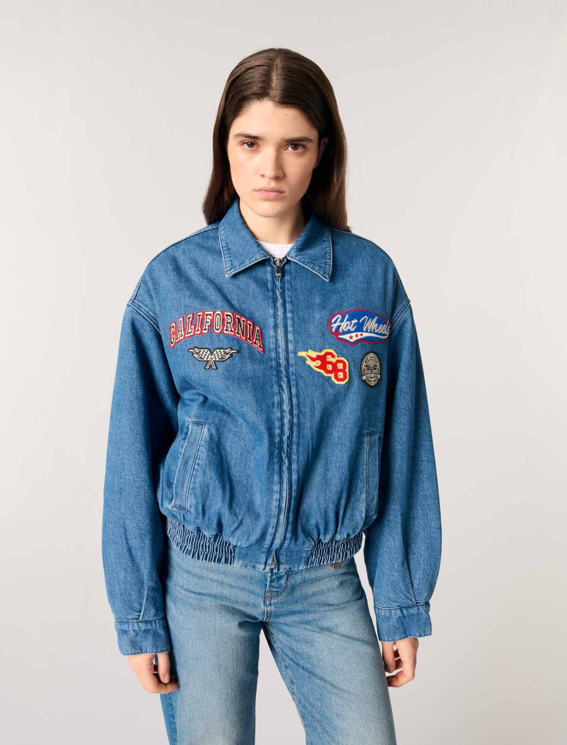 Женская джинсовая куртка оверсайз с вышивкой