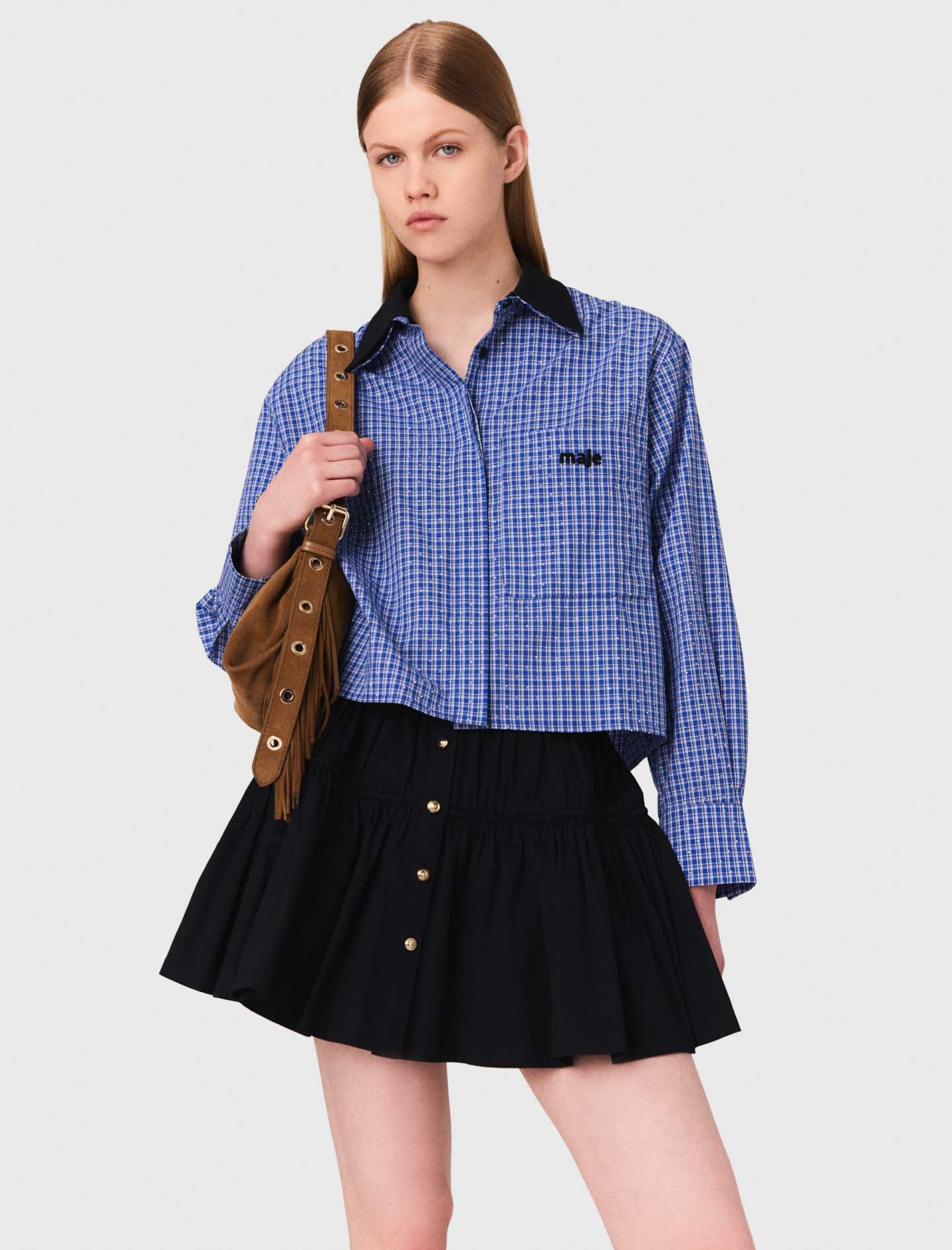 Женская клетчатая рубашка со стразами Женская клетчатая рубашка со стразами