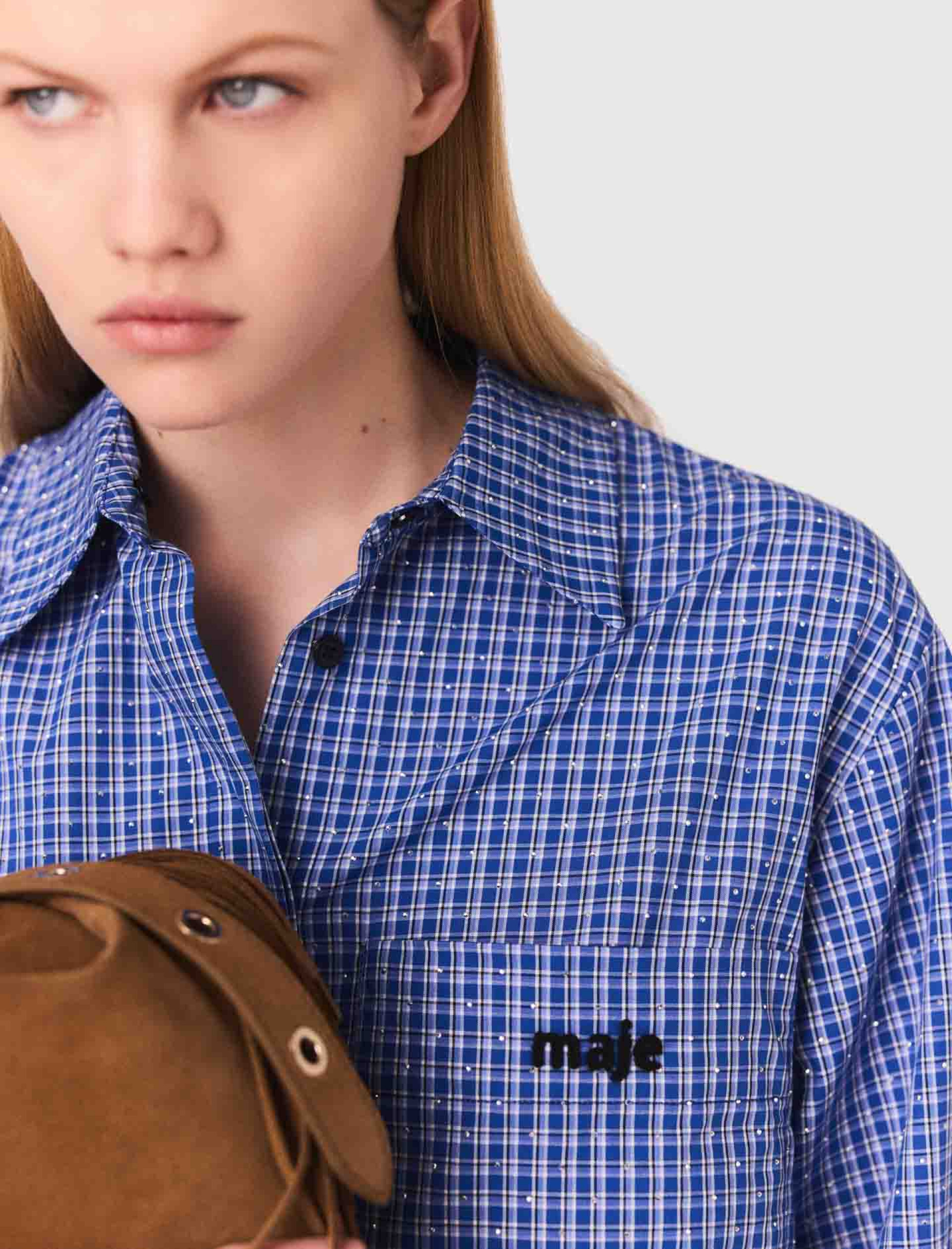 Женская клетчатая рубашка со стразами Женская клетчатая рубашка со стразами