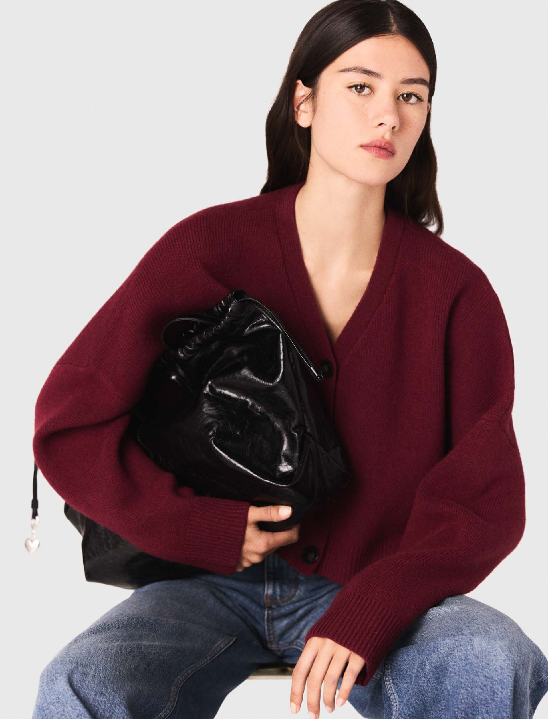 Жіночий укорочений кардиган з комбінованої вовни