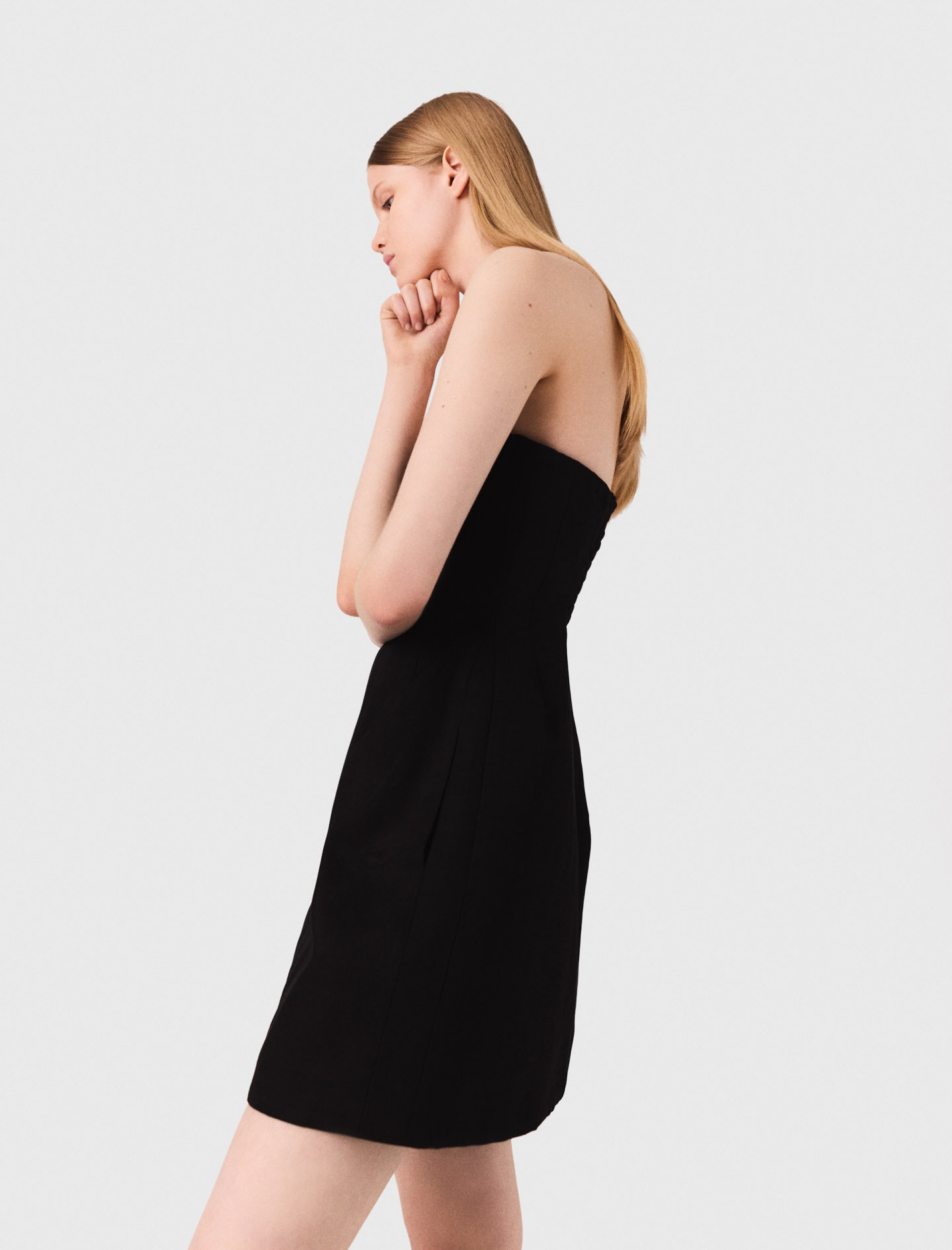 Женское черное льняное платье со съемными бретелями