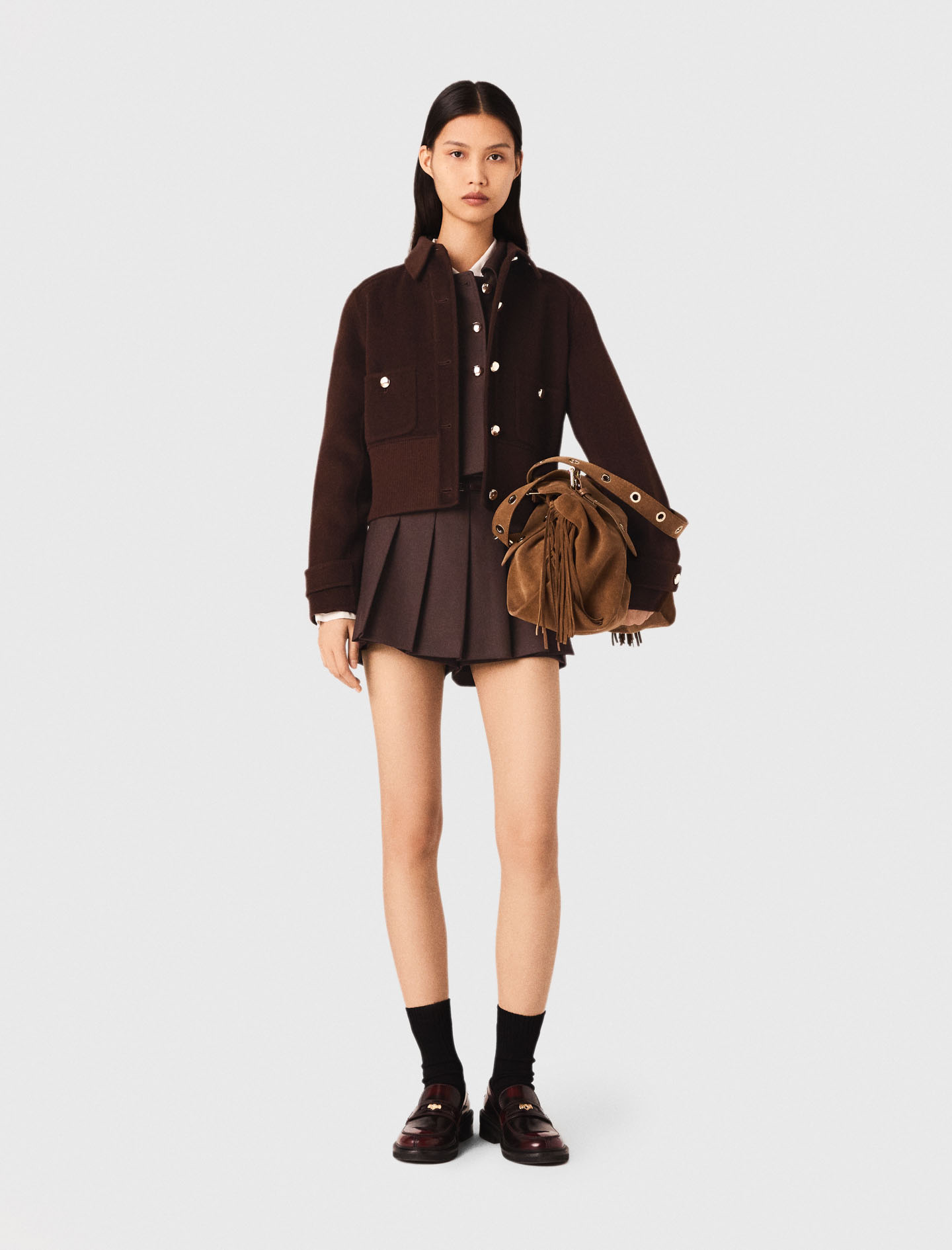 Женская коричневая шерстяная куртка