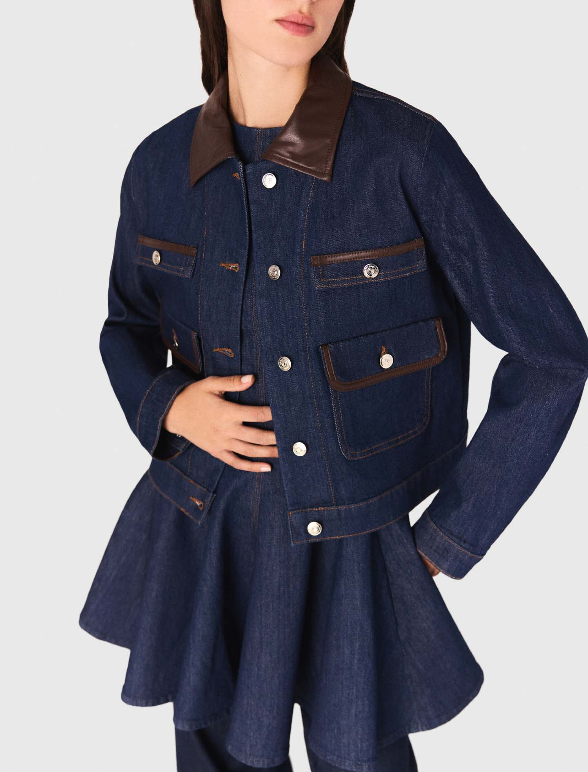 Жіноча джинсова куртка з контрастним коміром