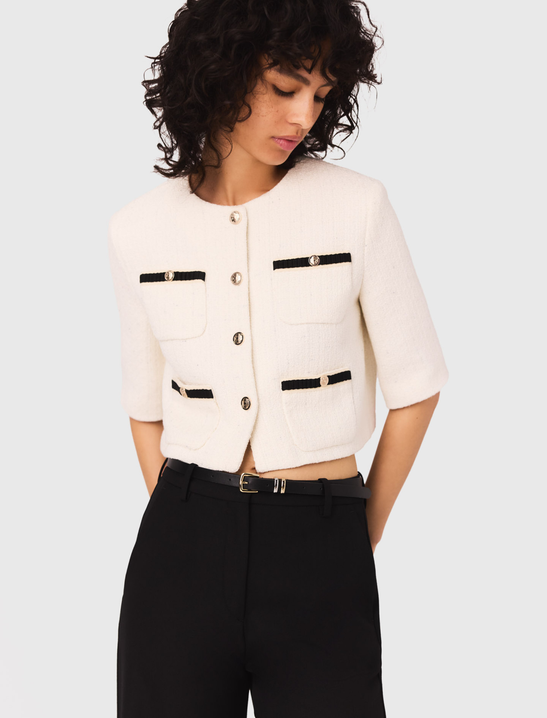 Женский короткий твидовый жакет