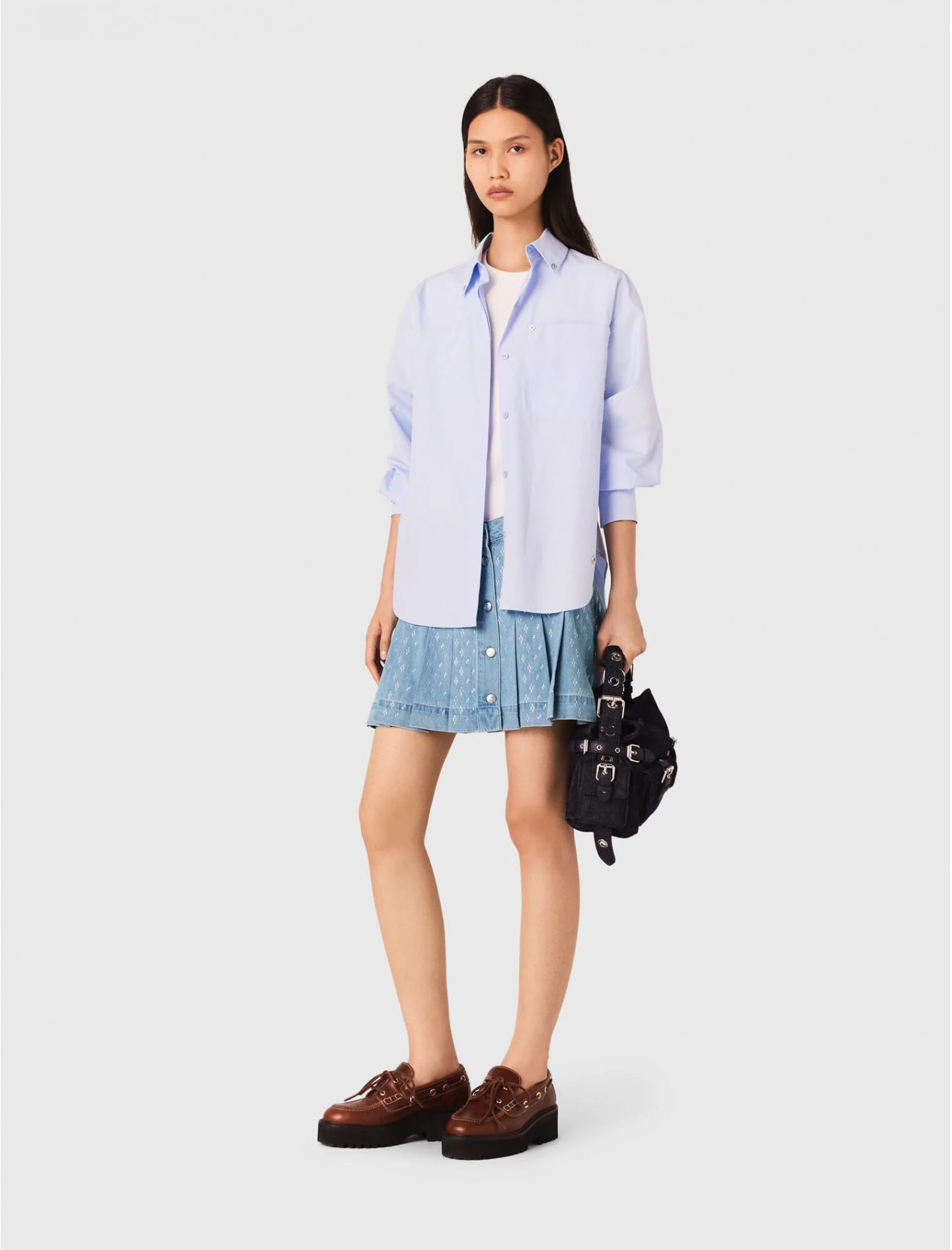 Жіноча джинсова плісирована спідниця зі стразами