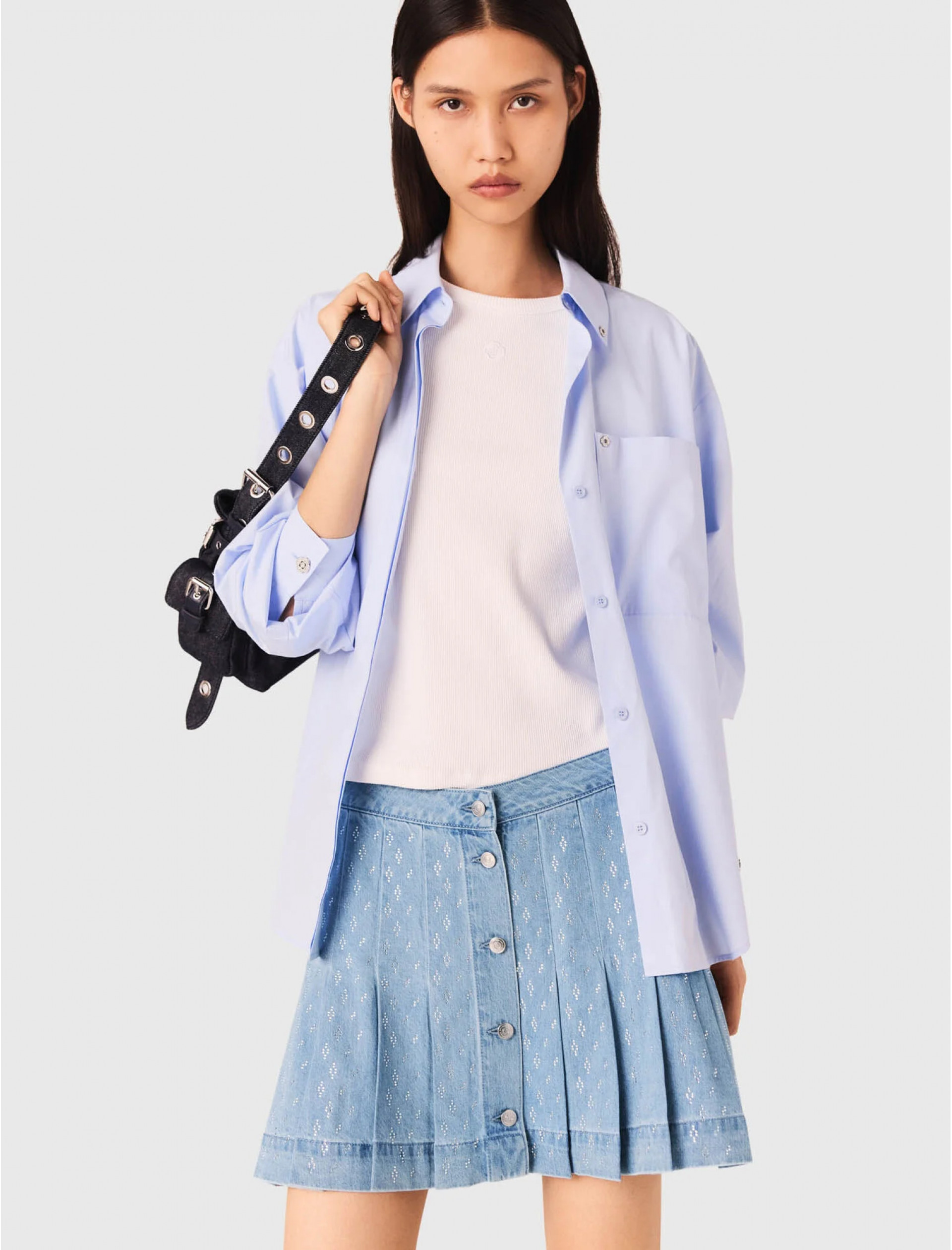 Жіноча джинсова плісирована спідниця зі стразами