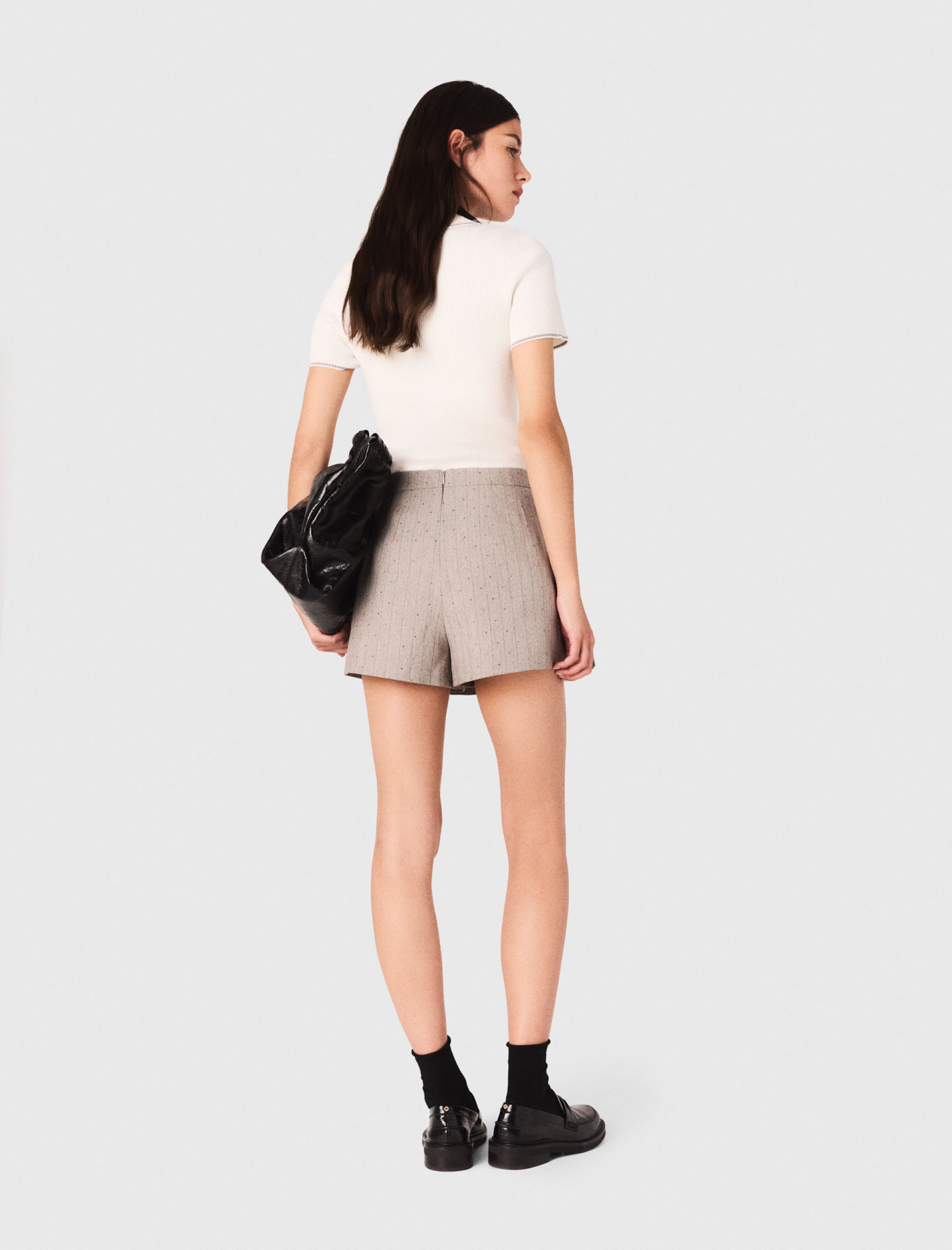 Женские плиссированные шорты-юбка со стразами