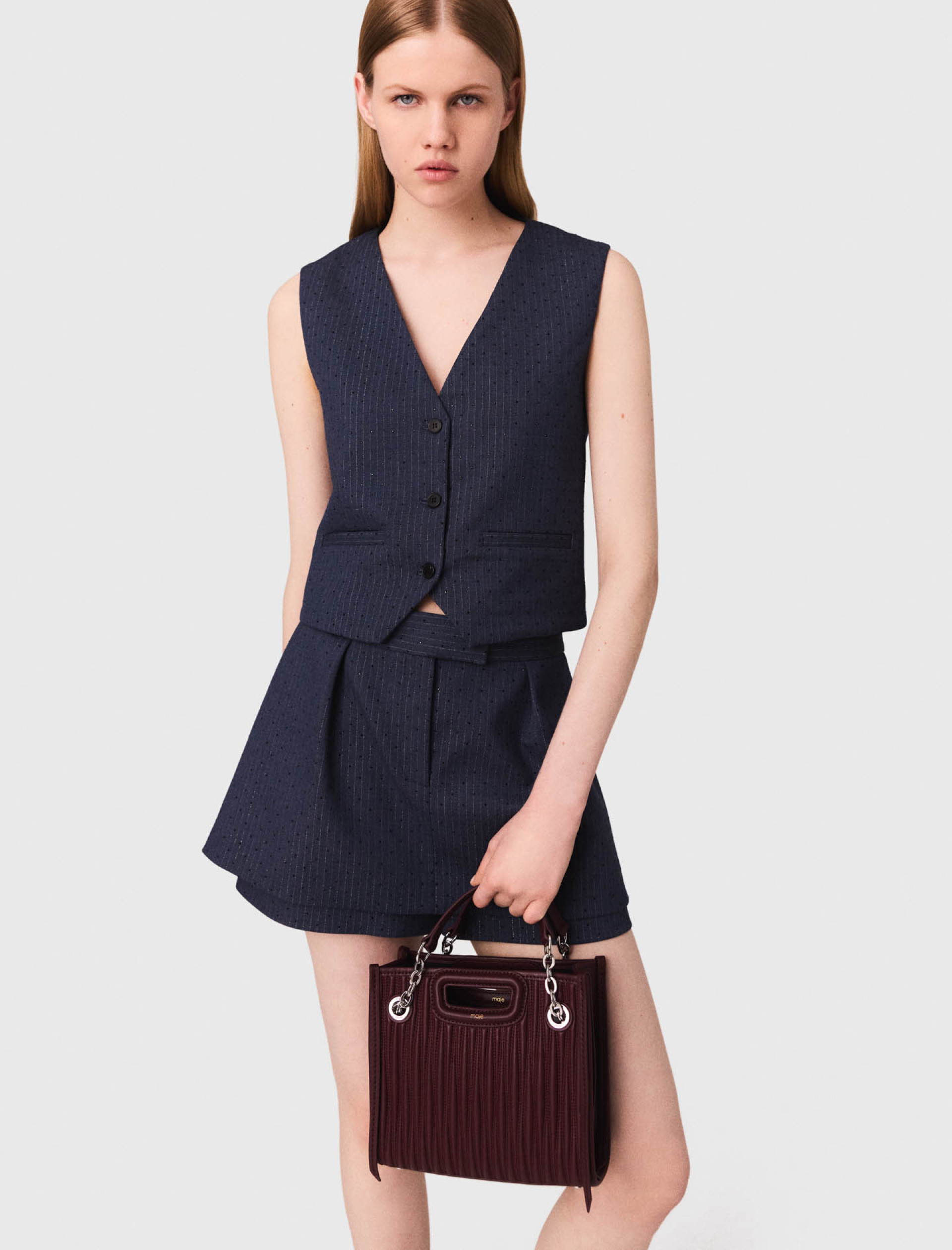 Женский синий жилет со стразами