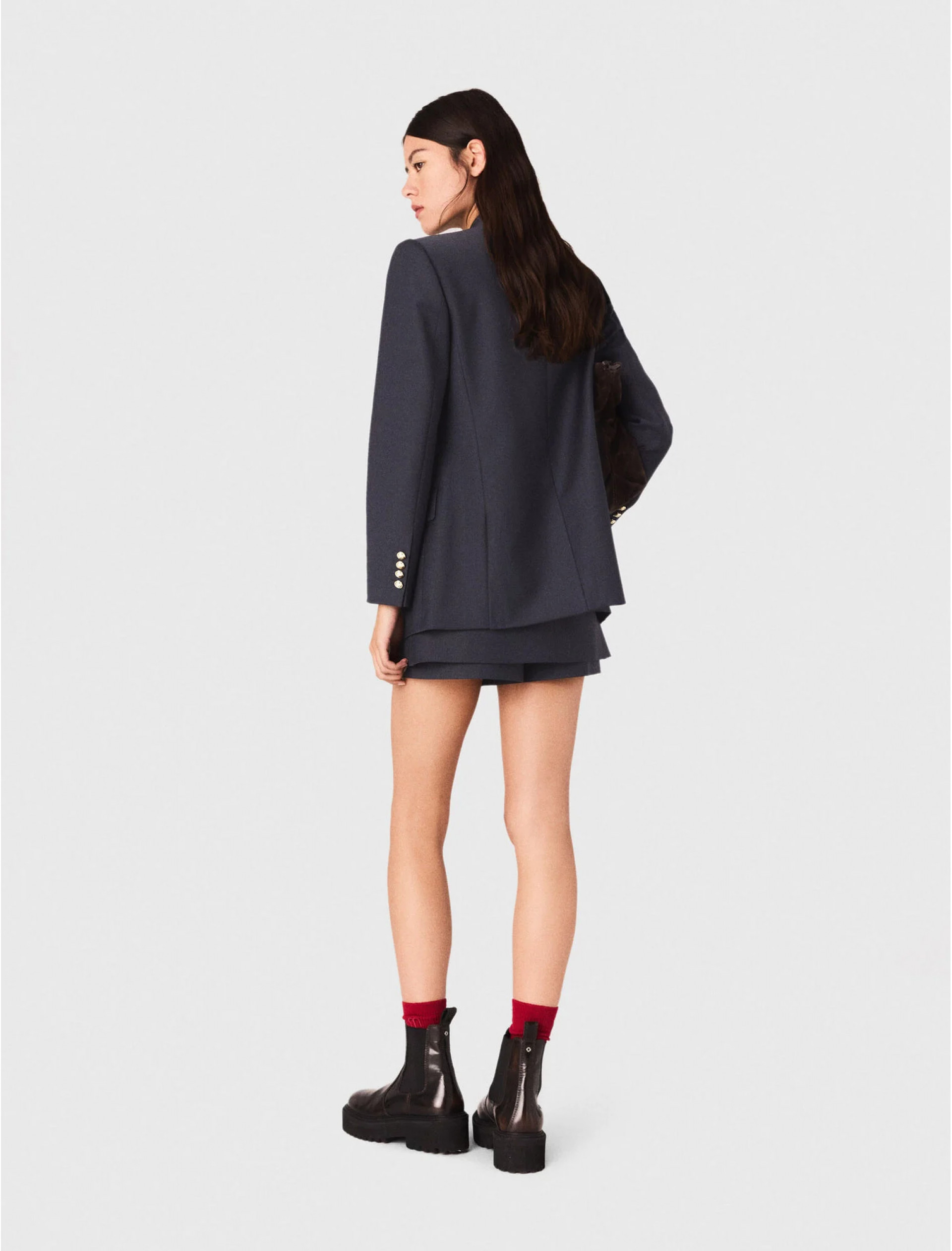 Жіночий синій жакет з золотистими ґудзиками