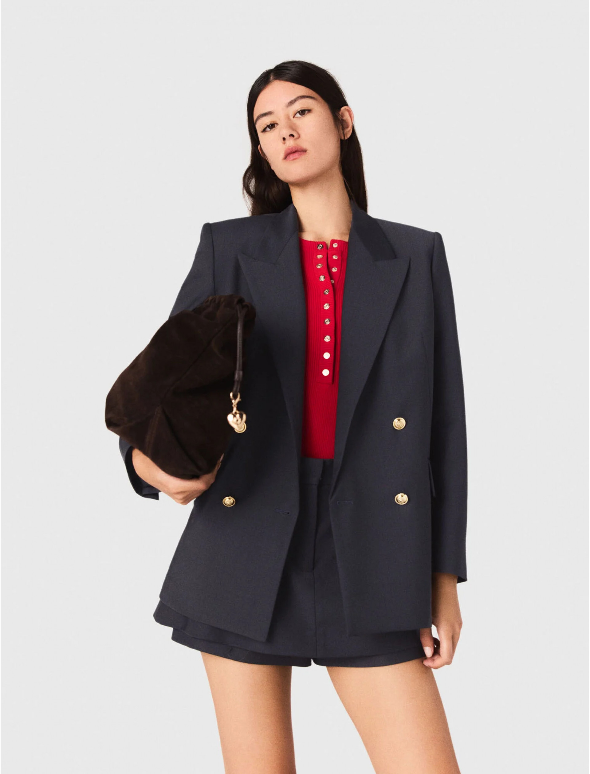 Жіночий синій жакет з золотистими ґудзиками