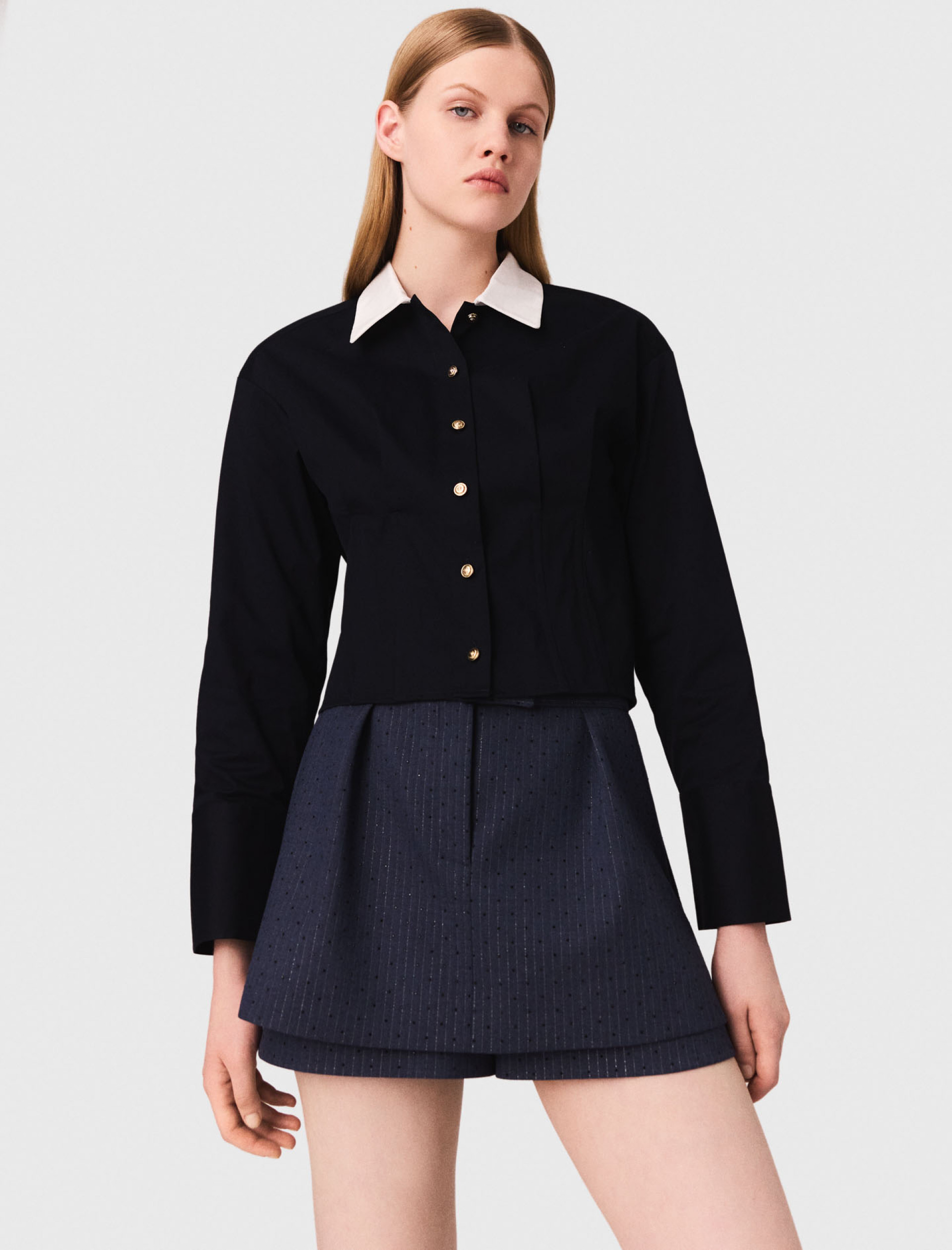 Женские синие шорты-юбка со стразами