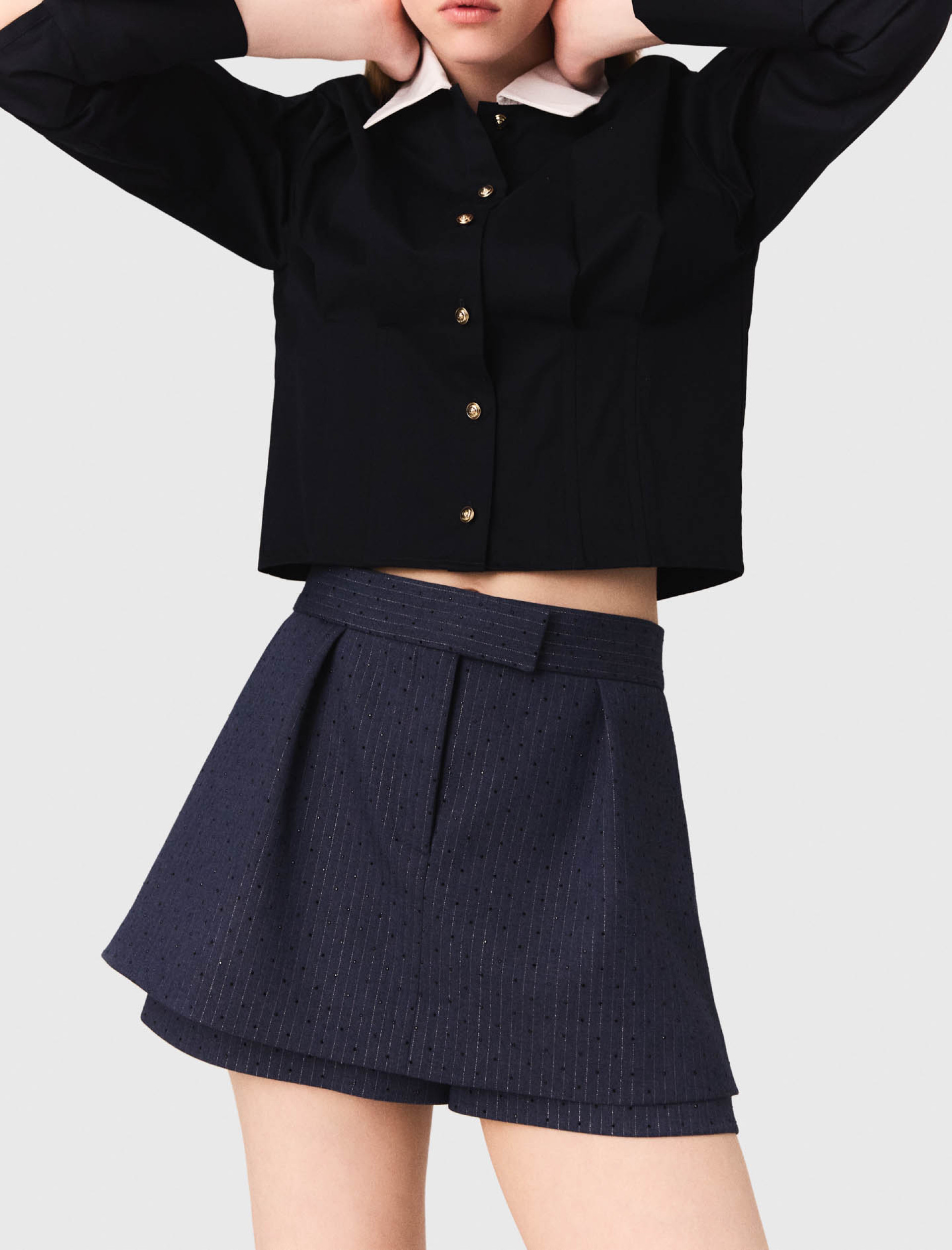 Женские синие шорты-юбка со стразами