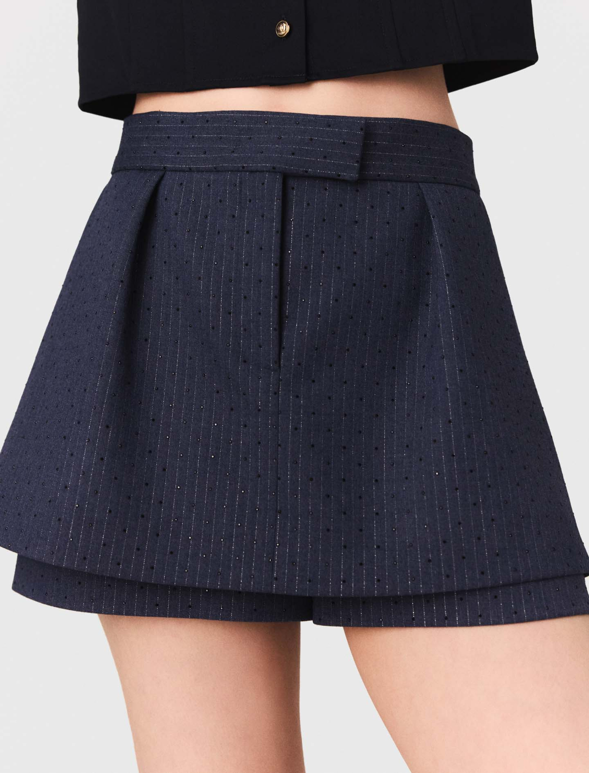 Женские синие шорты-юбка со стразами