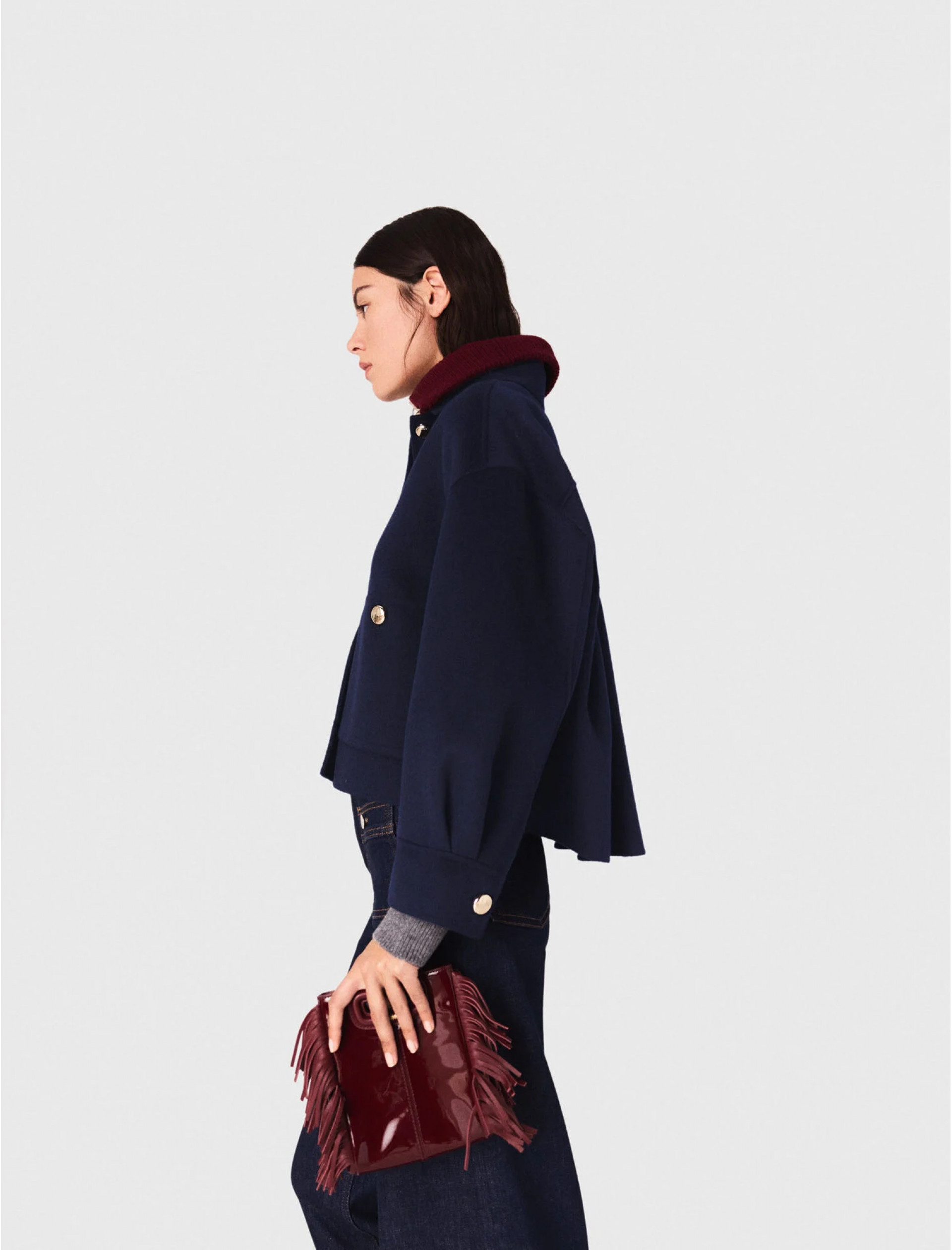 Женская синяя короткая шерстяная куртка