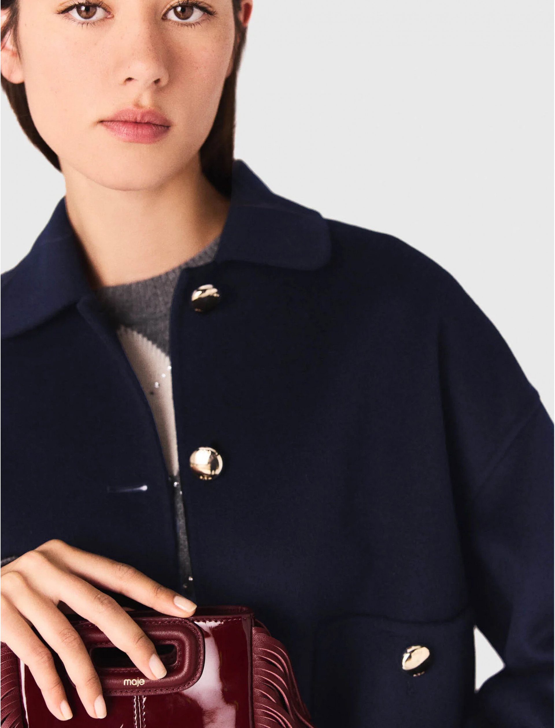 Женская синяя короткая шерстяная куртка