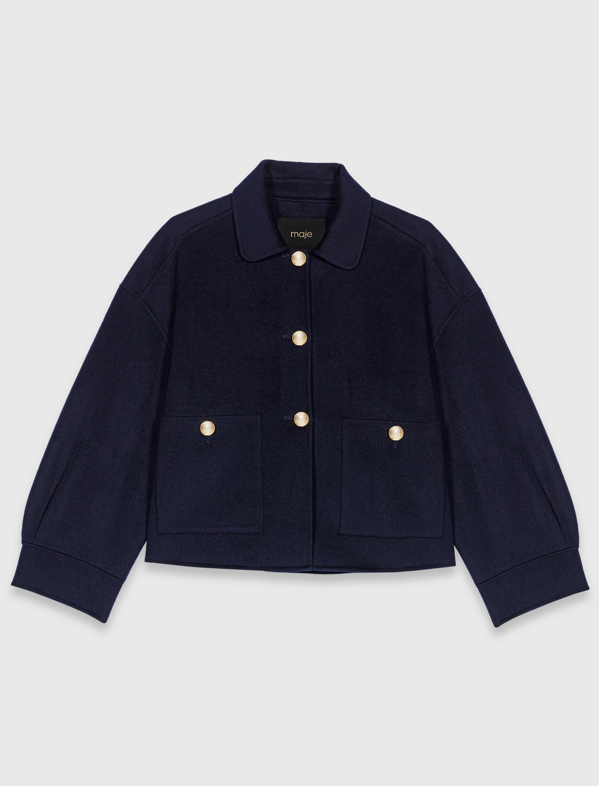 Женская синяя короткая шерстяная куртка