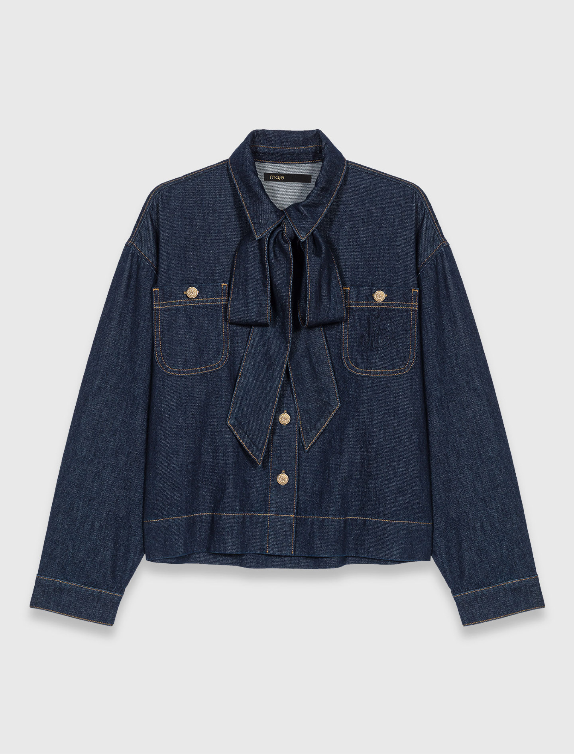 Жіноча джинсова сорочка з аскотом