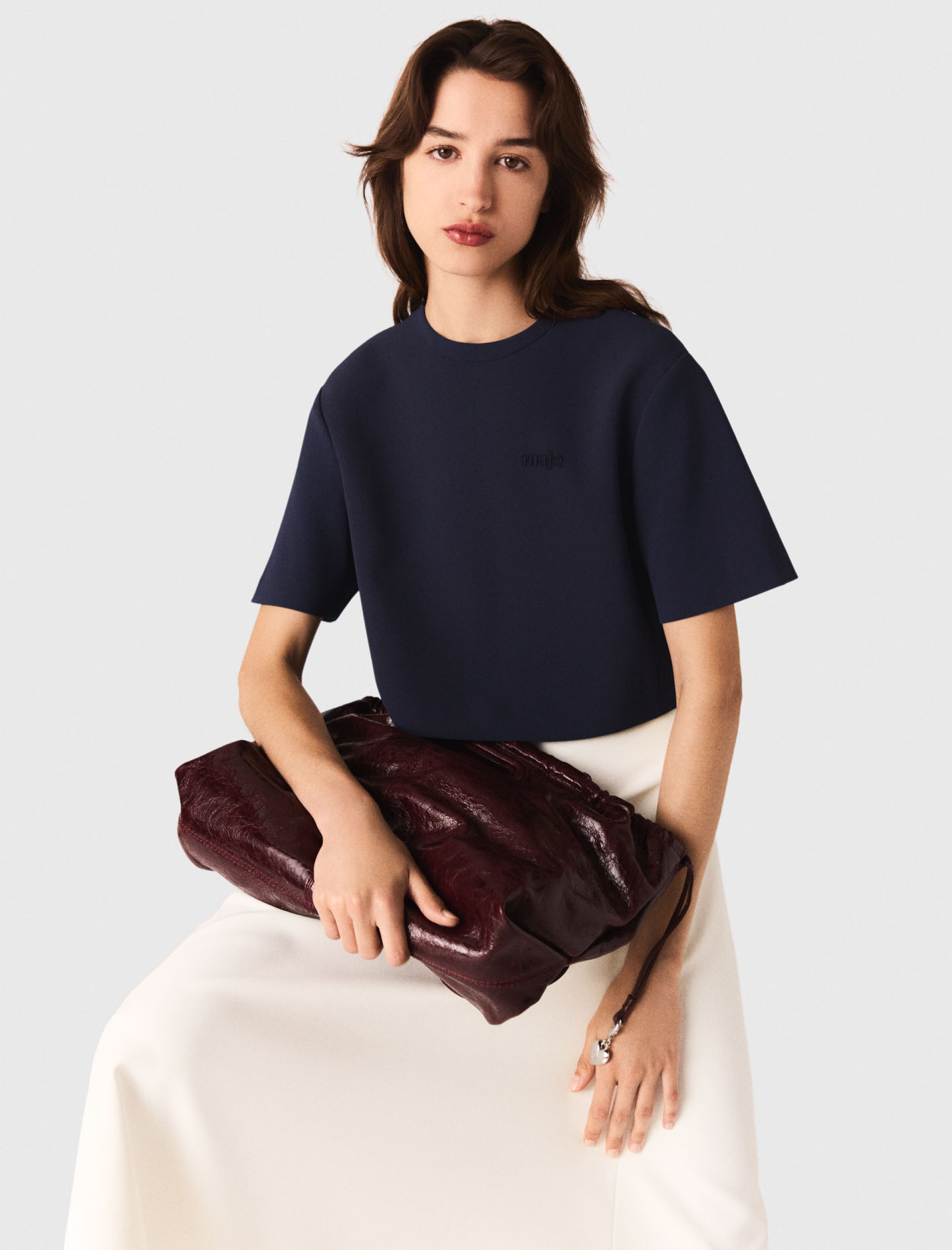 Жіночий синій топ з щільного крепу