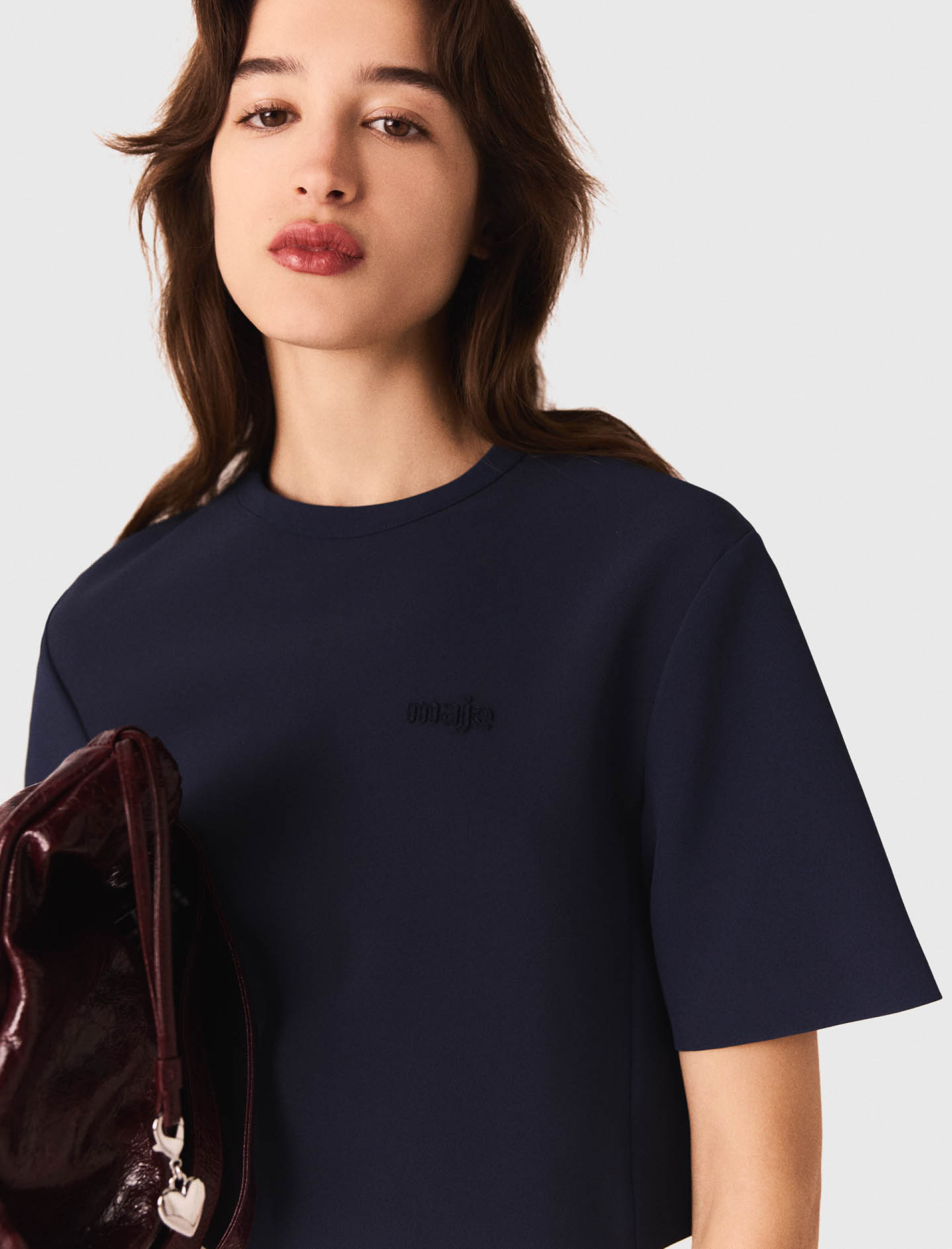 Жіночий синій топ з щільного крепу