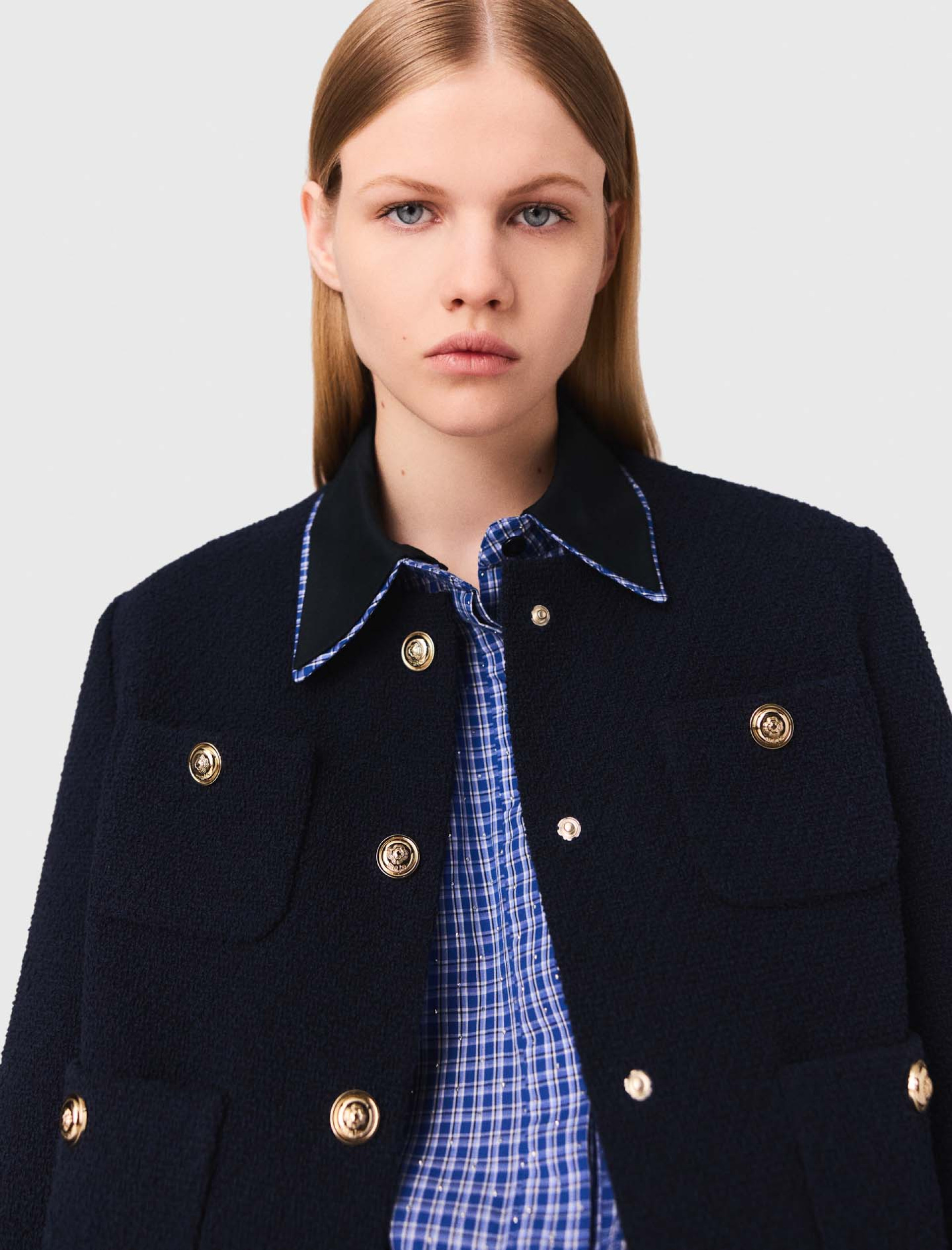 Жіночий твідовий жакет зі з'ємним коміром Жіночий твідовий жакет зі з'ємним коміром