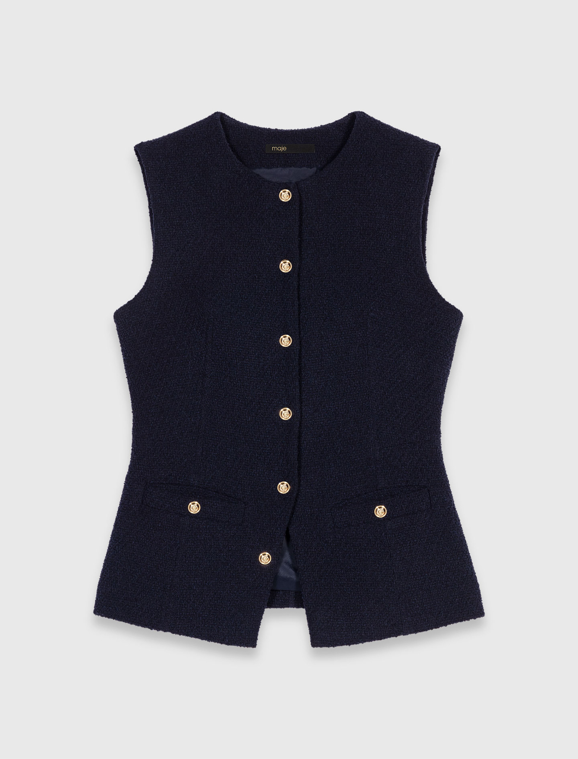 Жіночий довгий твідовий жилет