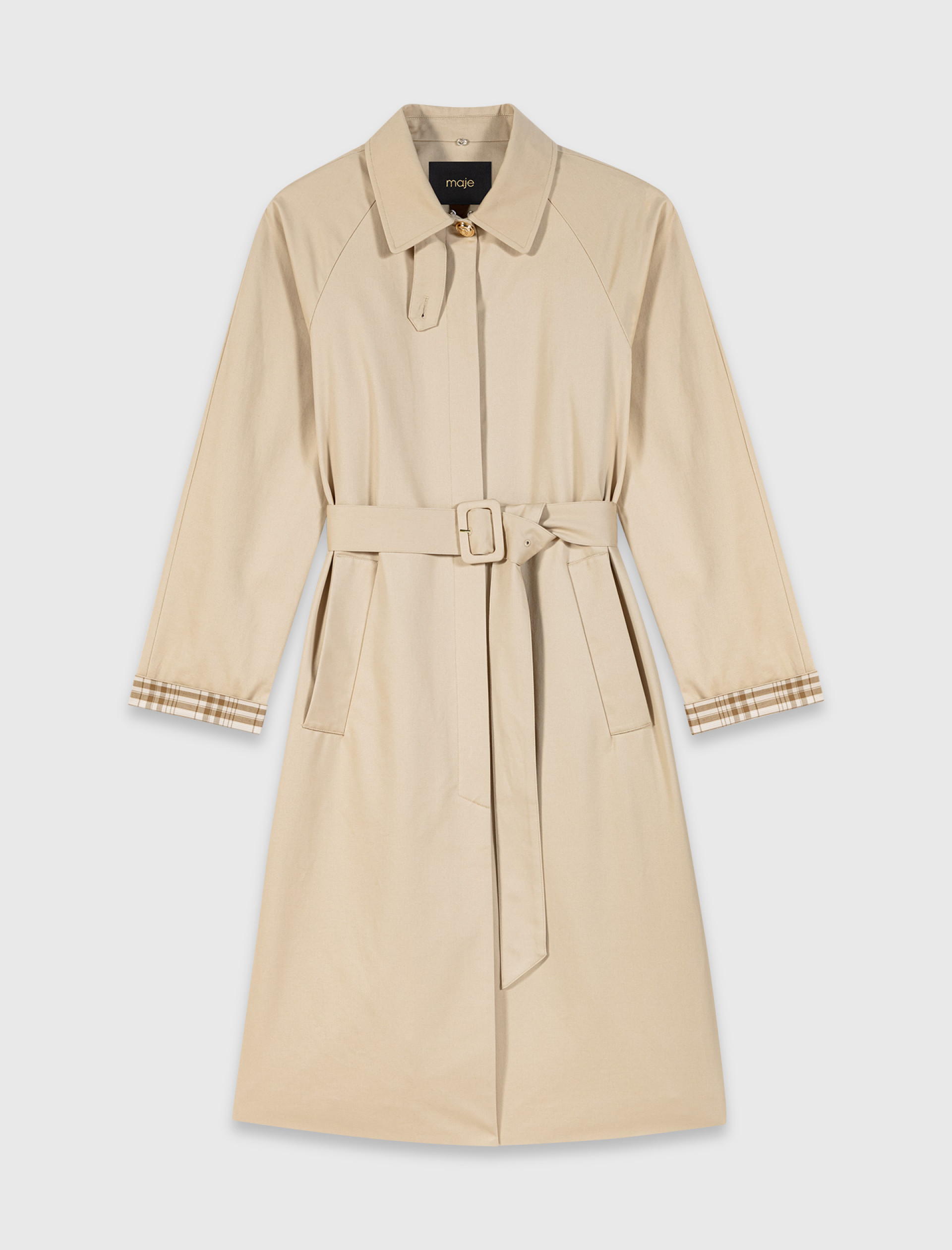 Жіночий тренч з контрастними рукавами і коміром Жіночий тренч з контрастними рукавами і коміром