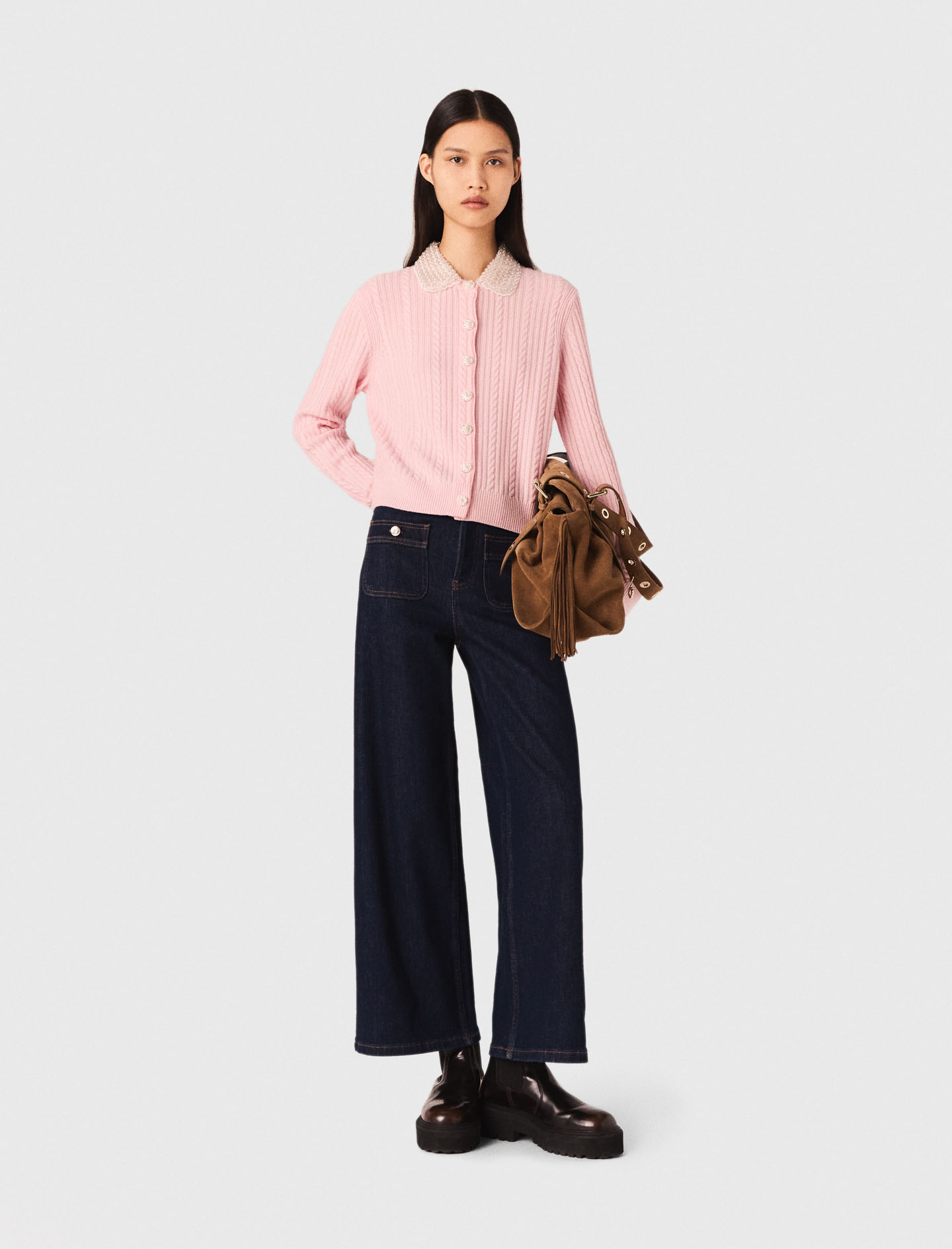 Жіночий кардиган зі з'ємним коміром