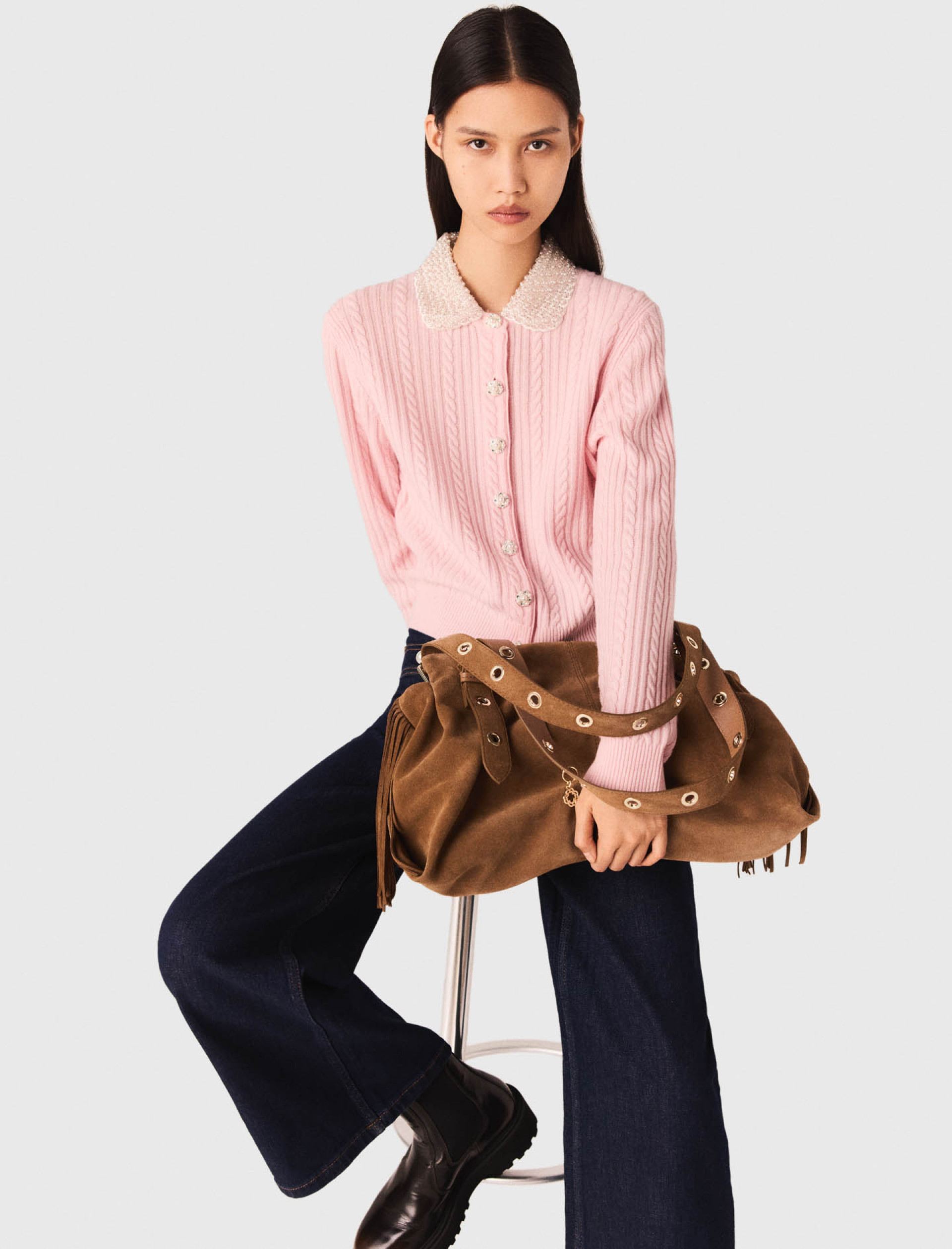 Жіночий кардиган зі з'ємним коміром