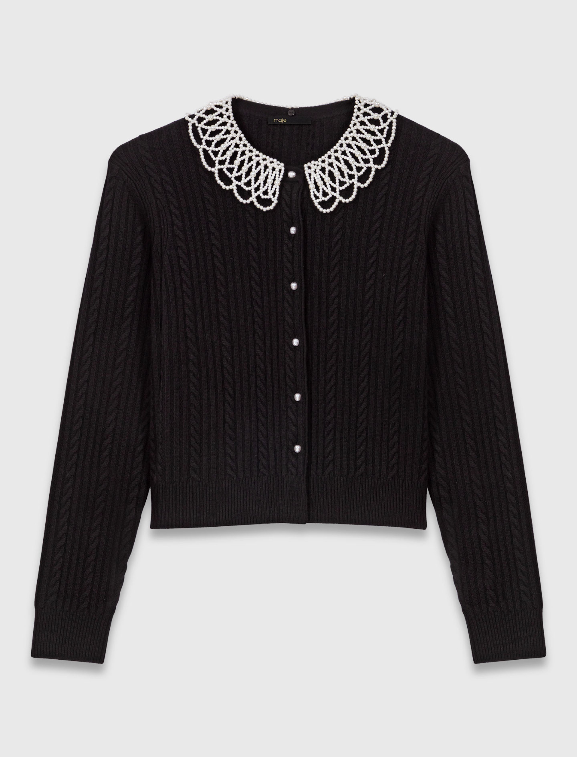 Жіночий кардиган зі з'ємним коміром з перлів