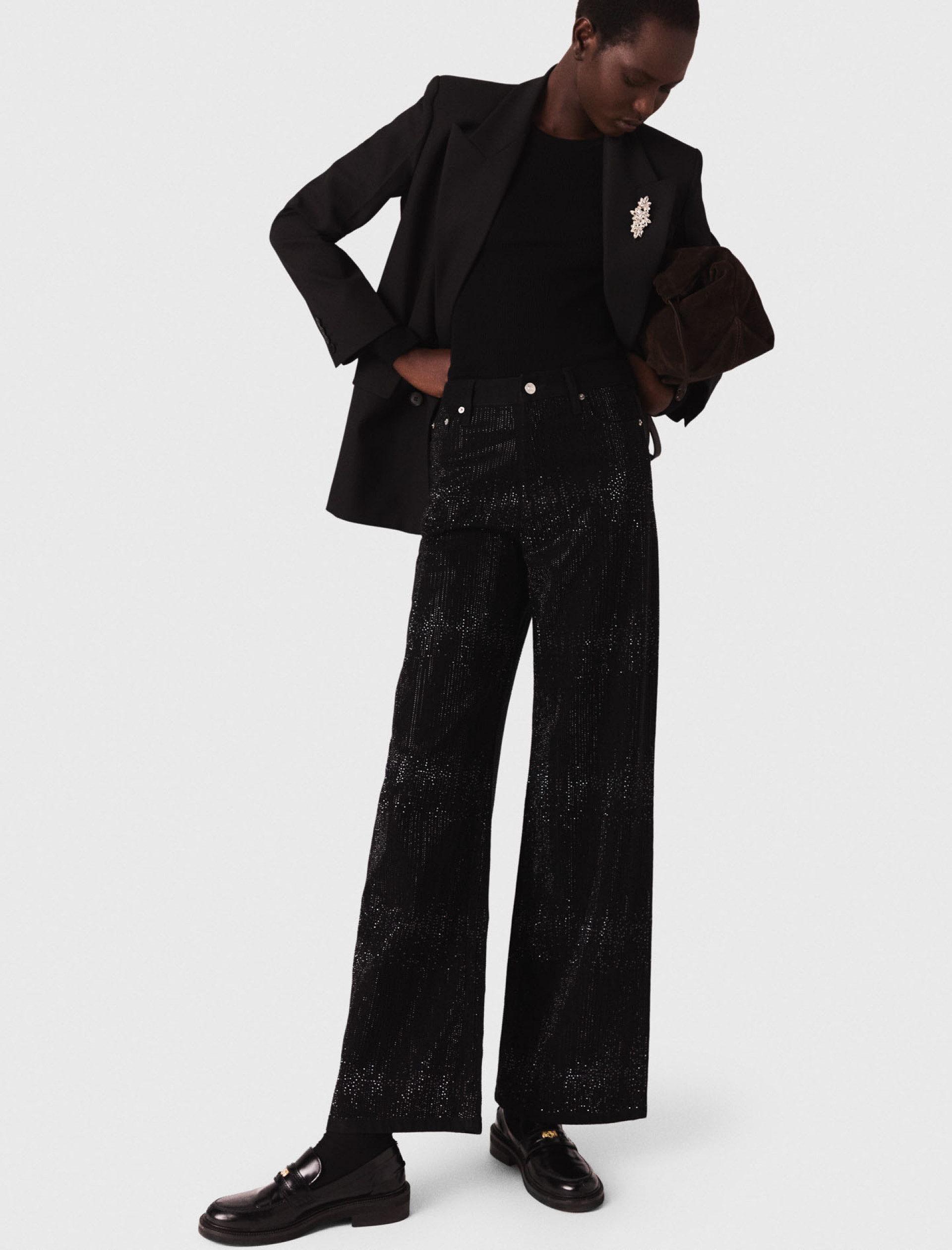 Жіночі широкі джинси зі стразами