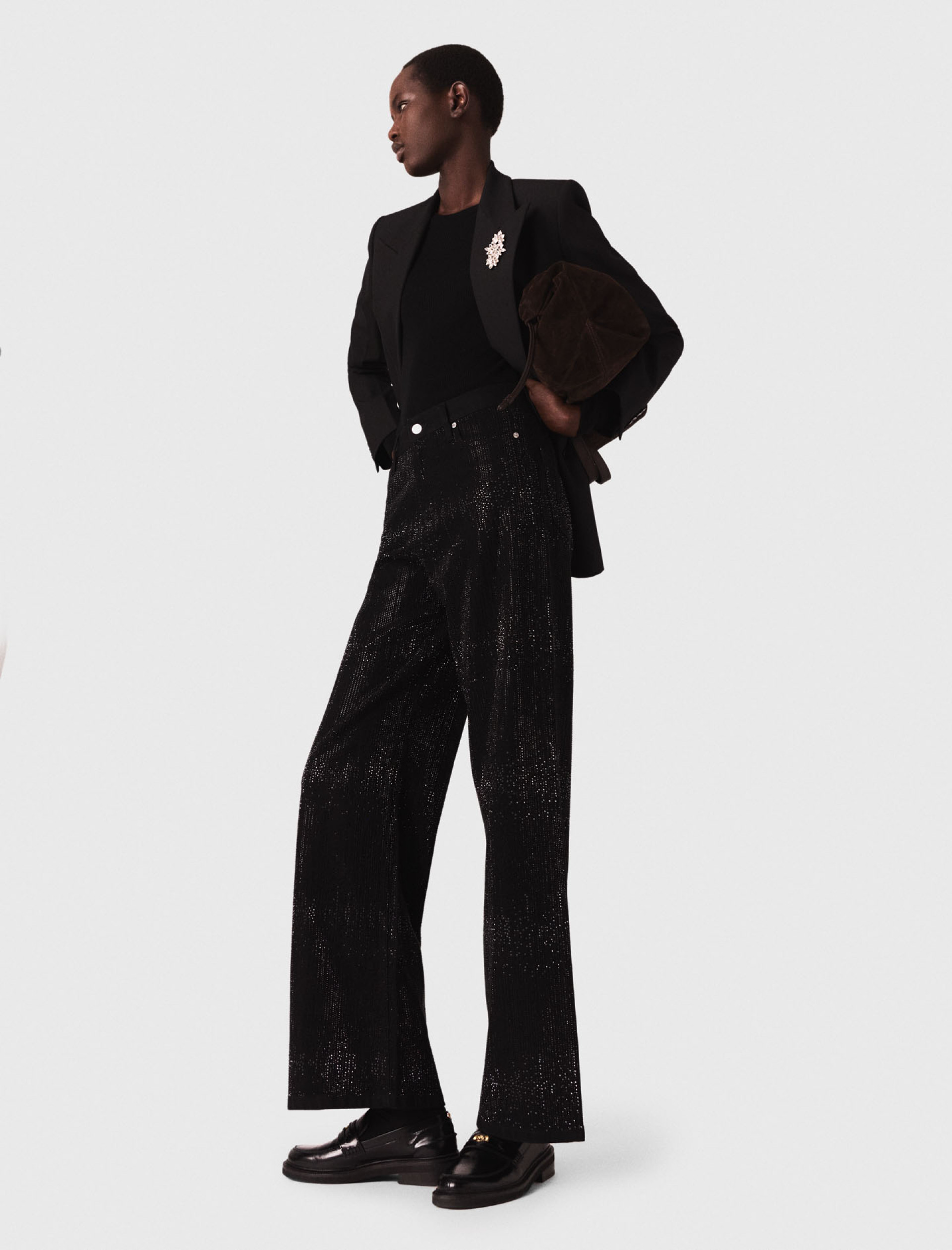 Жіночі широкі джинси зі стразами