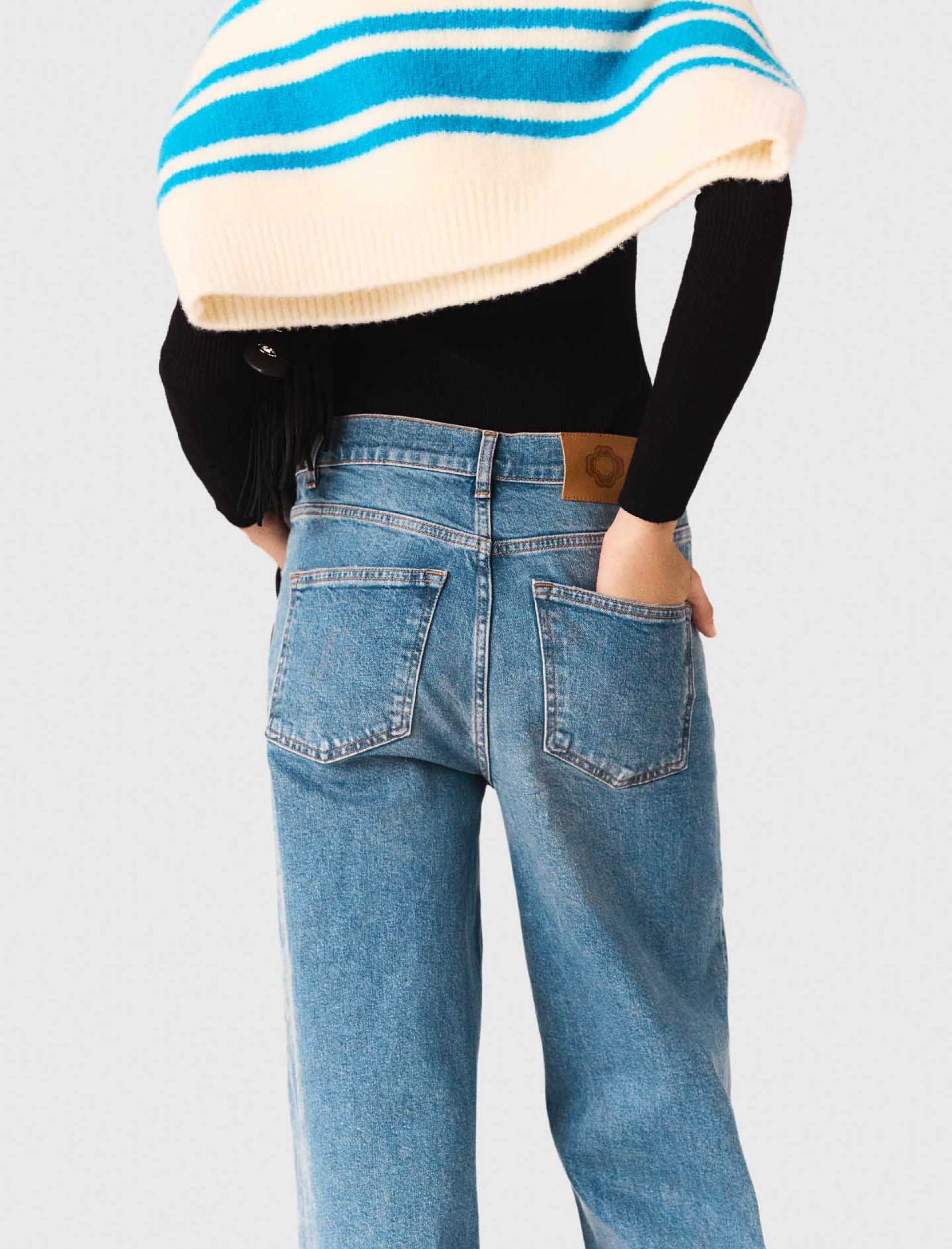 Жіночі широкі джинси з ланцюжками