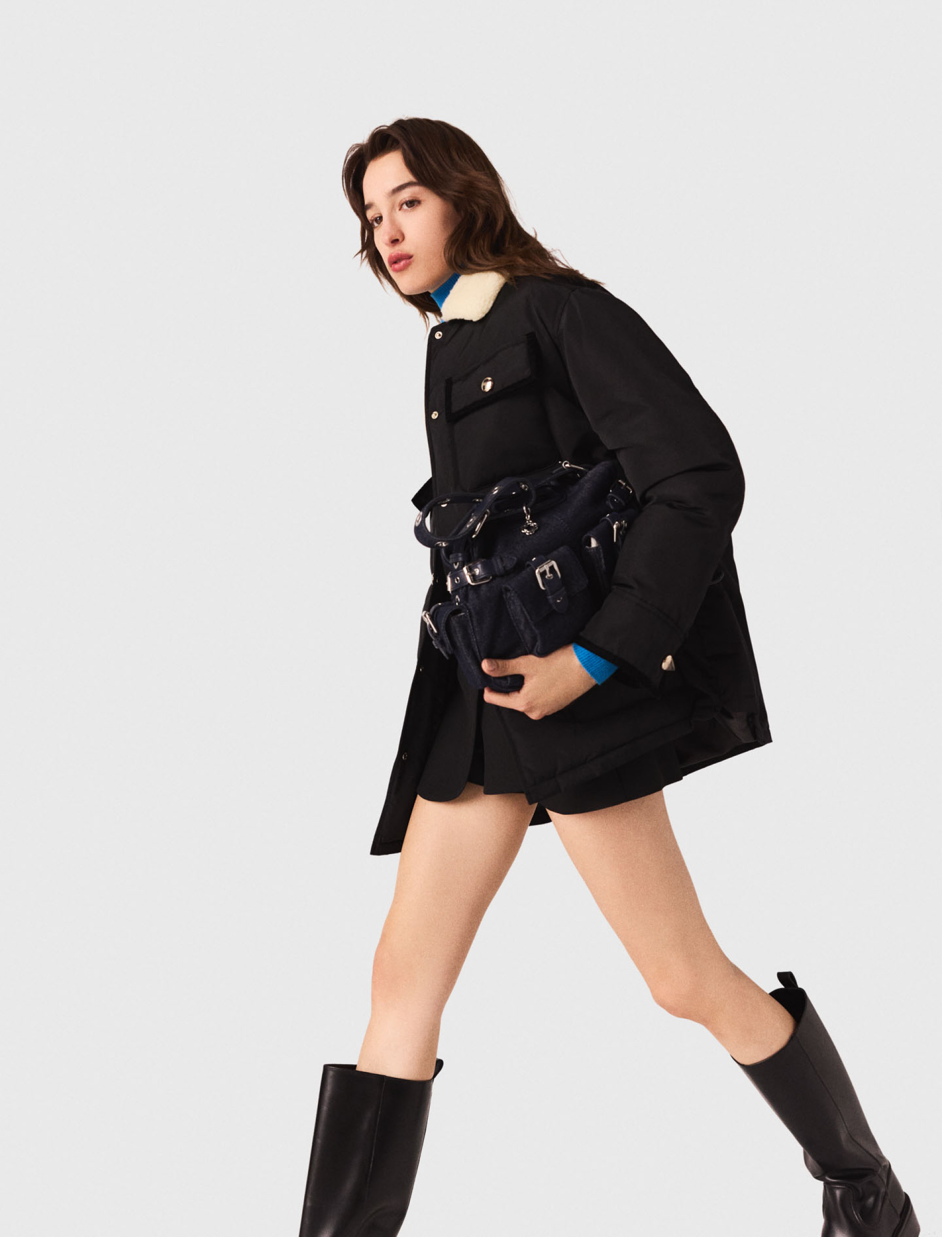 Женское черное стеганое пальто