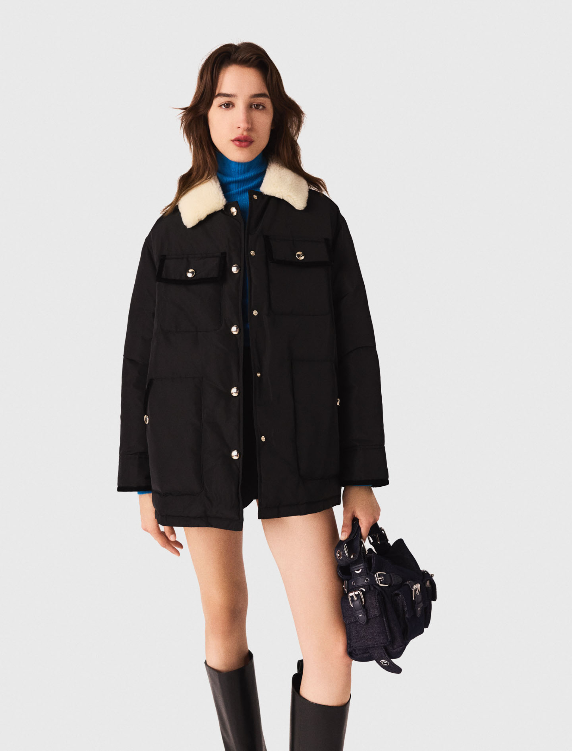 Женское черное стеганое пальто