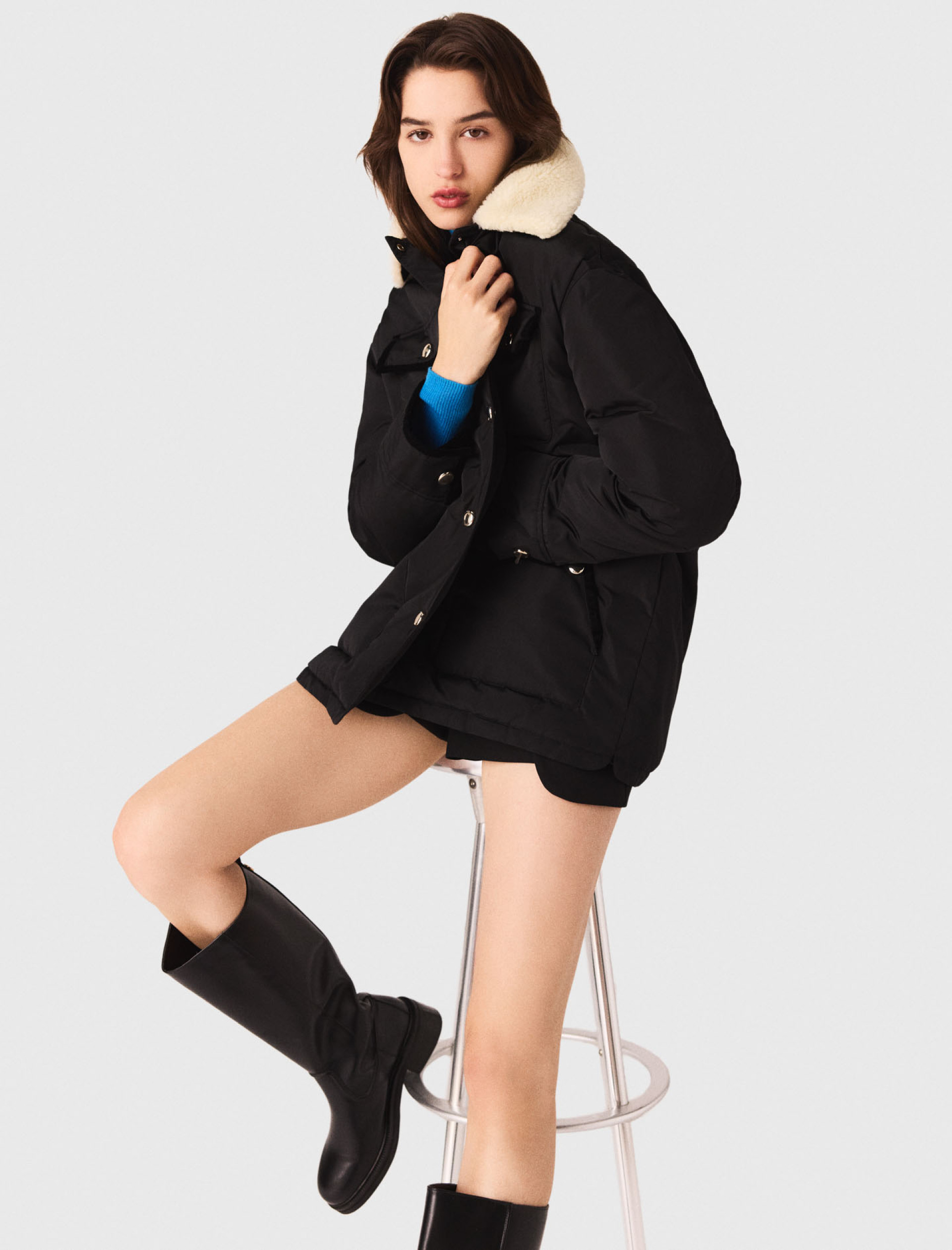 Женское черное стеганое пальто