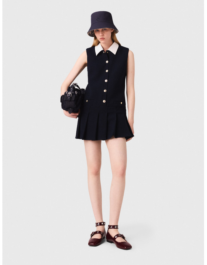 Женское твидовое платье со съемным воротником