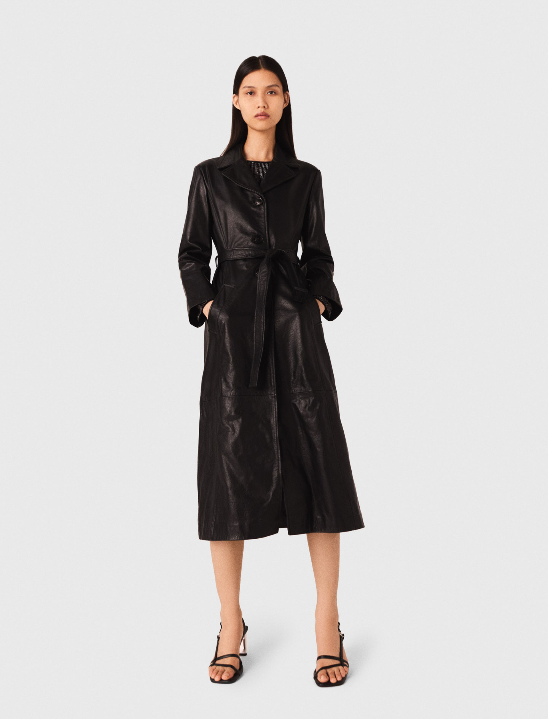 Женский длинный кожаный тренчкот