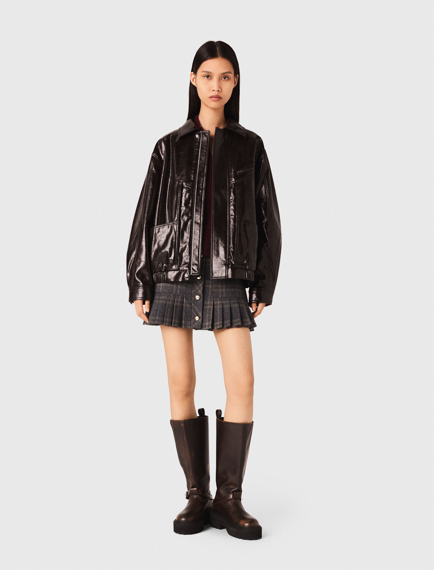 Женская коричневая куртка из искусственной кожи