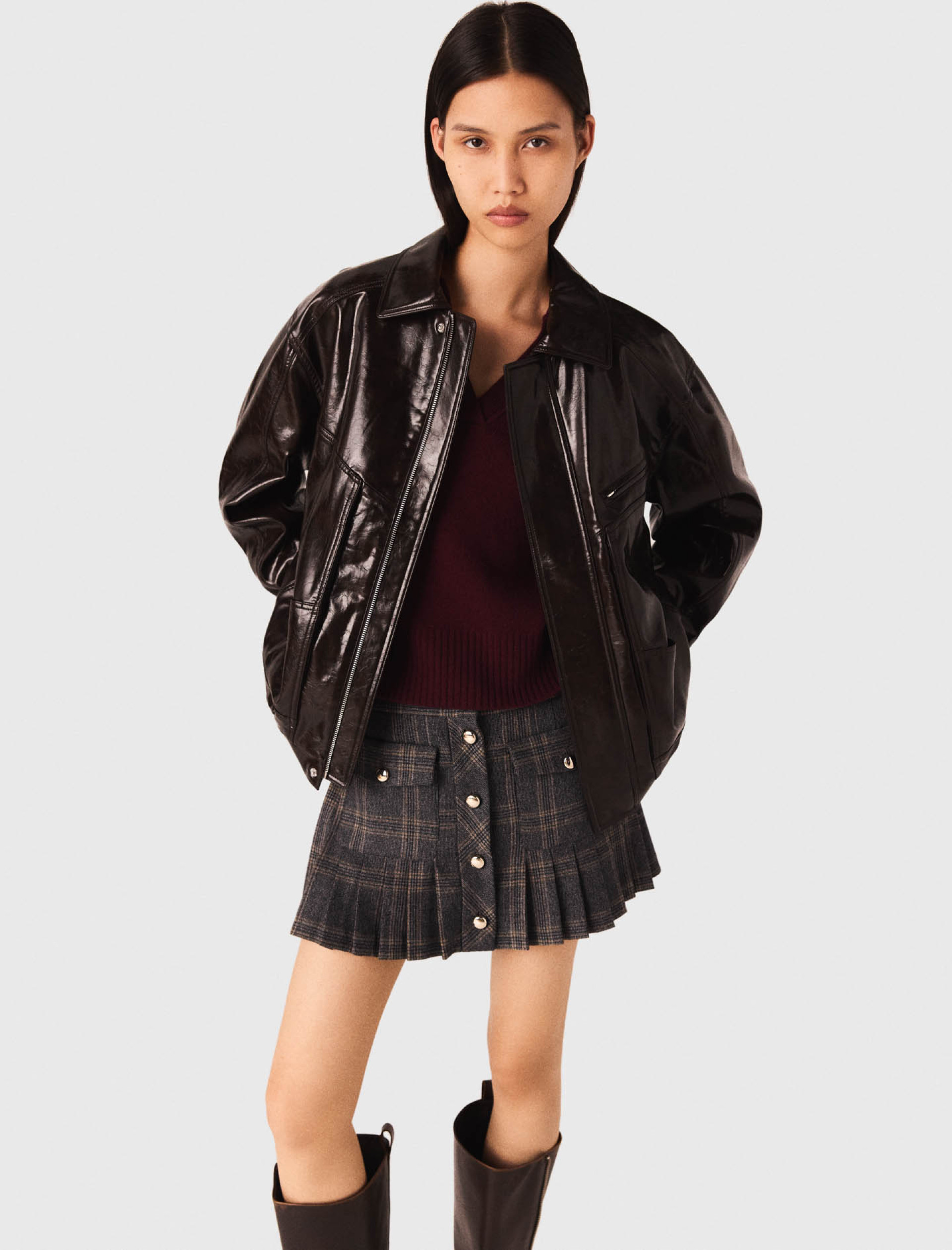 Женская коричневая куртка из искусственной кожи