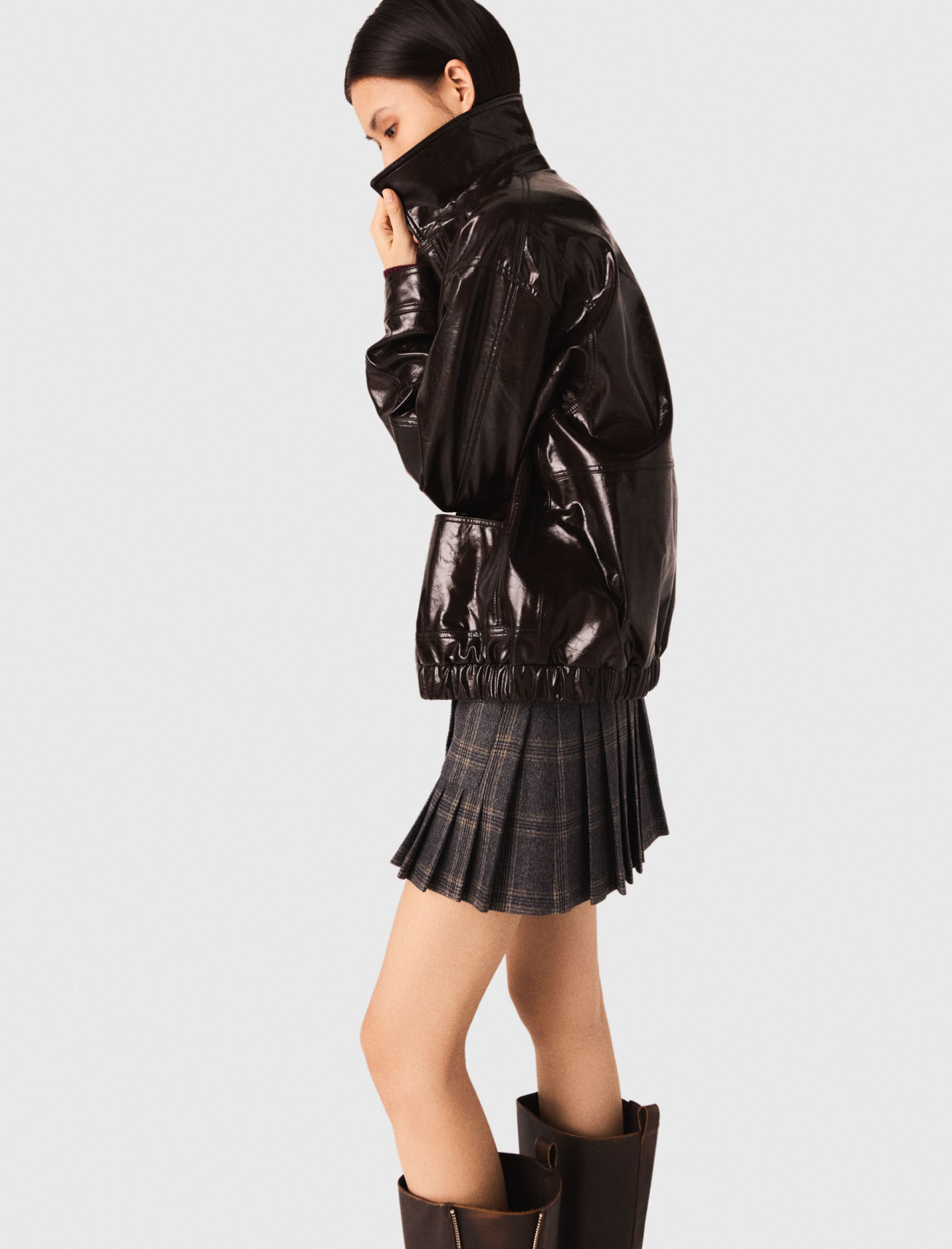 Женская коричневая куртка из искусственной кожи