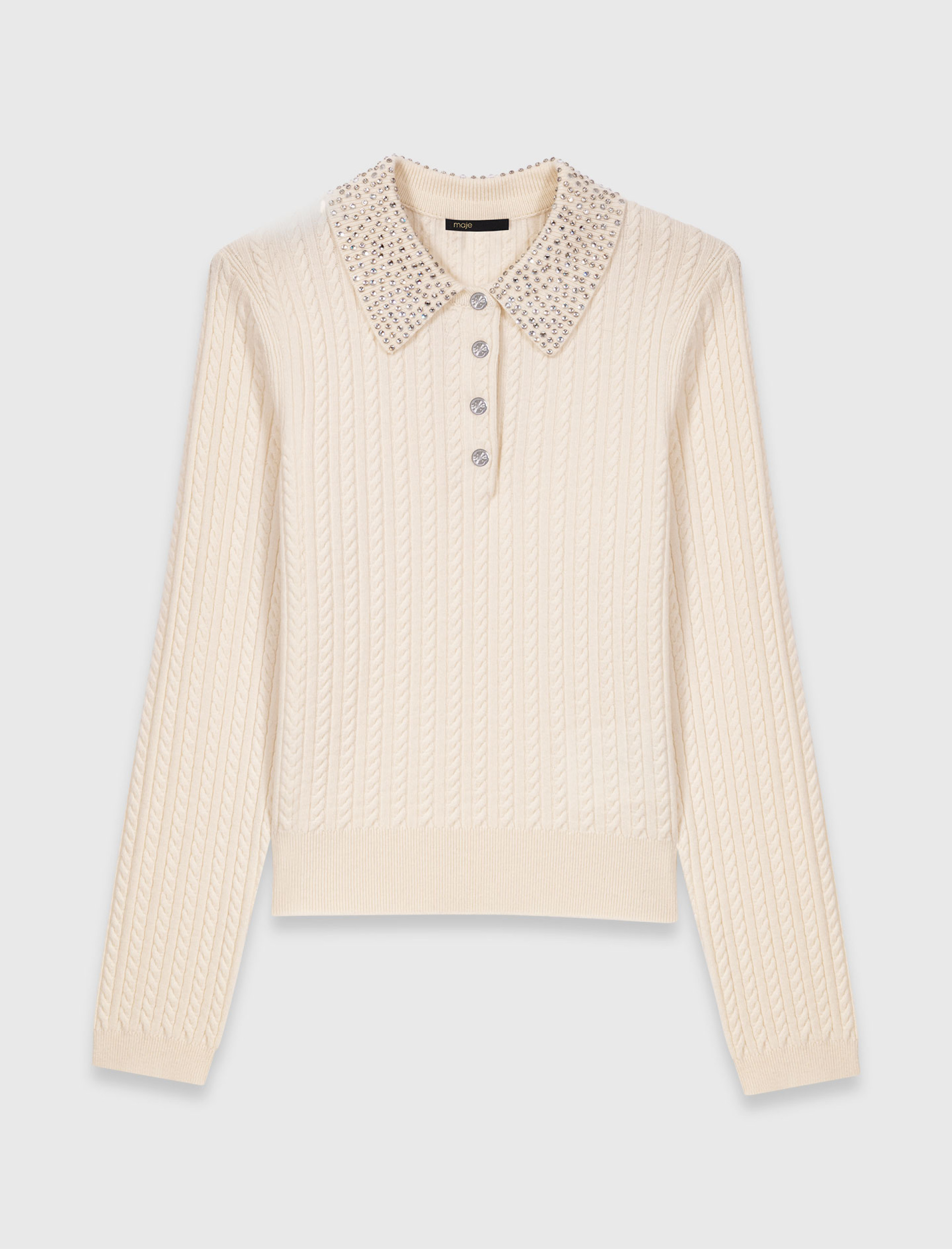 Женский джемпер-поло с воротником из стразов