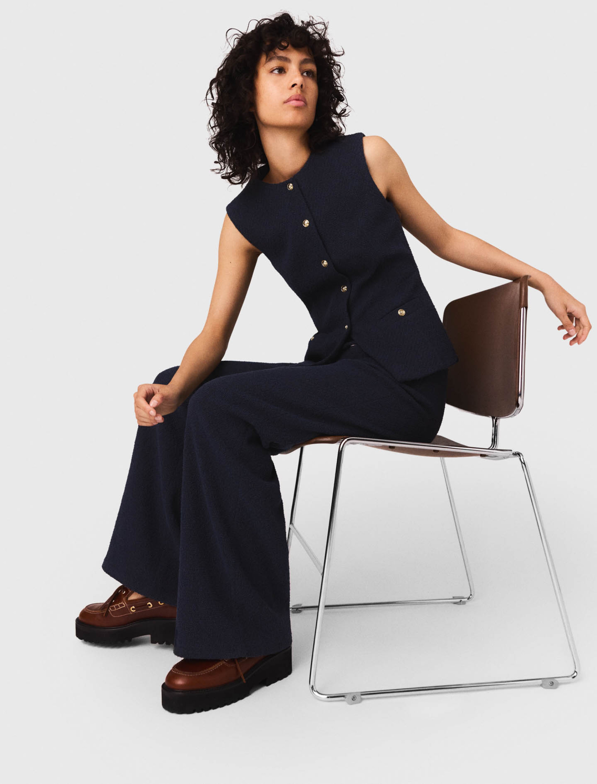 Женские прямые твидовые брюки