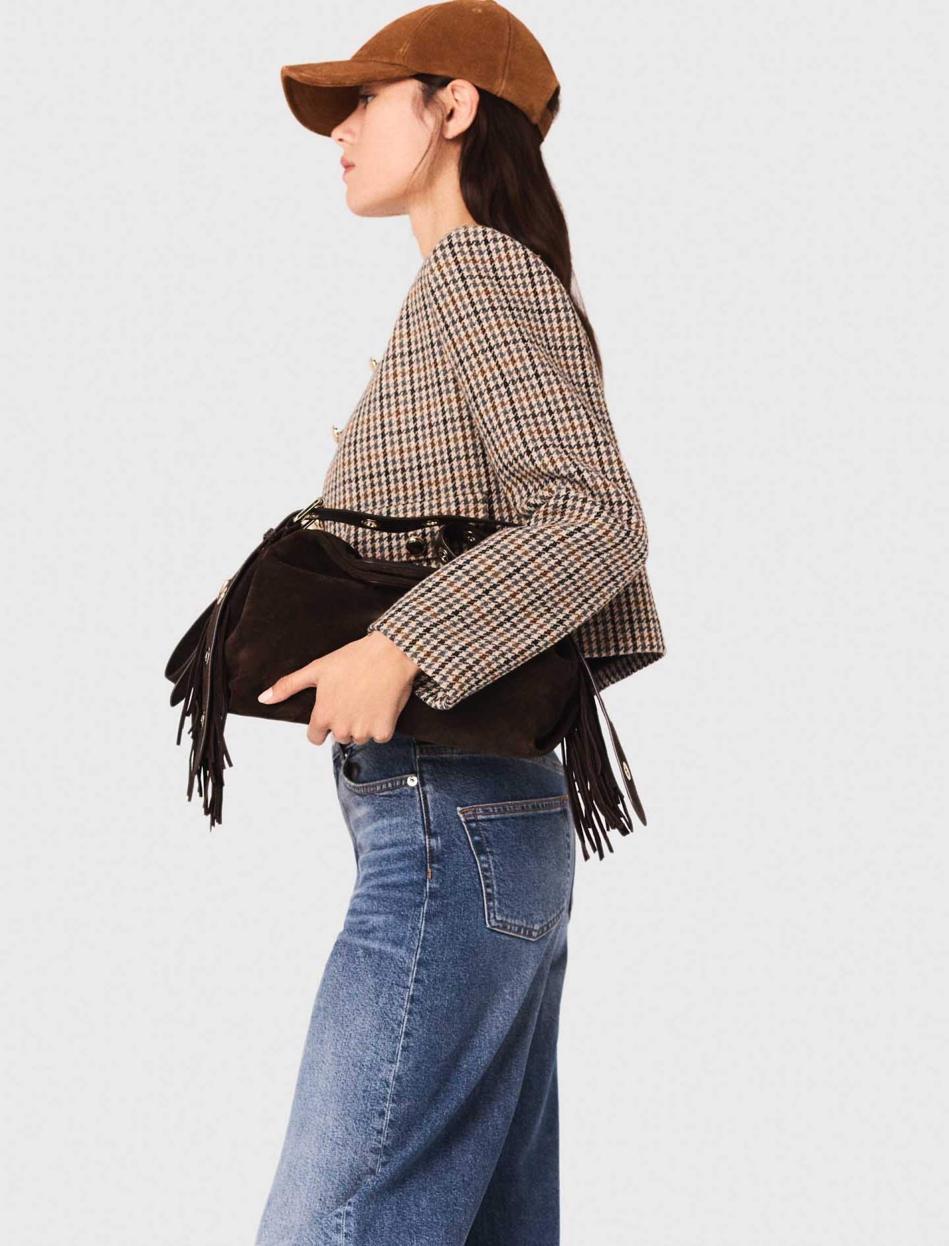 Женский короткий клетчатый жакет