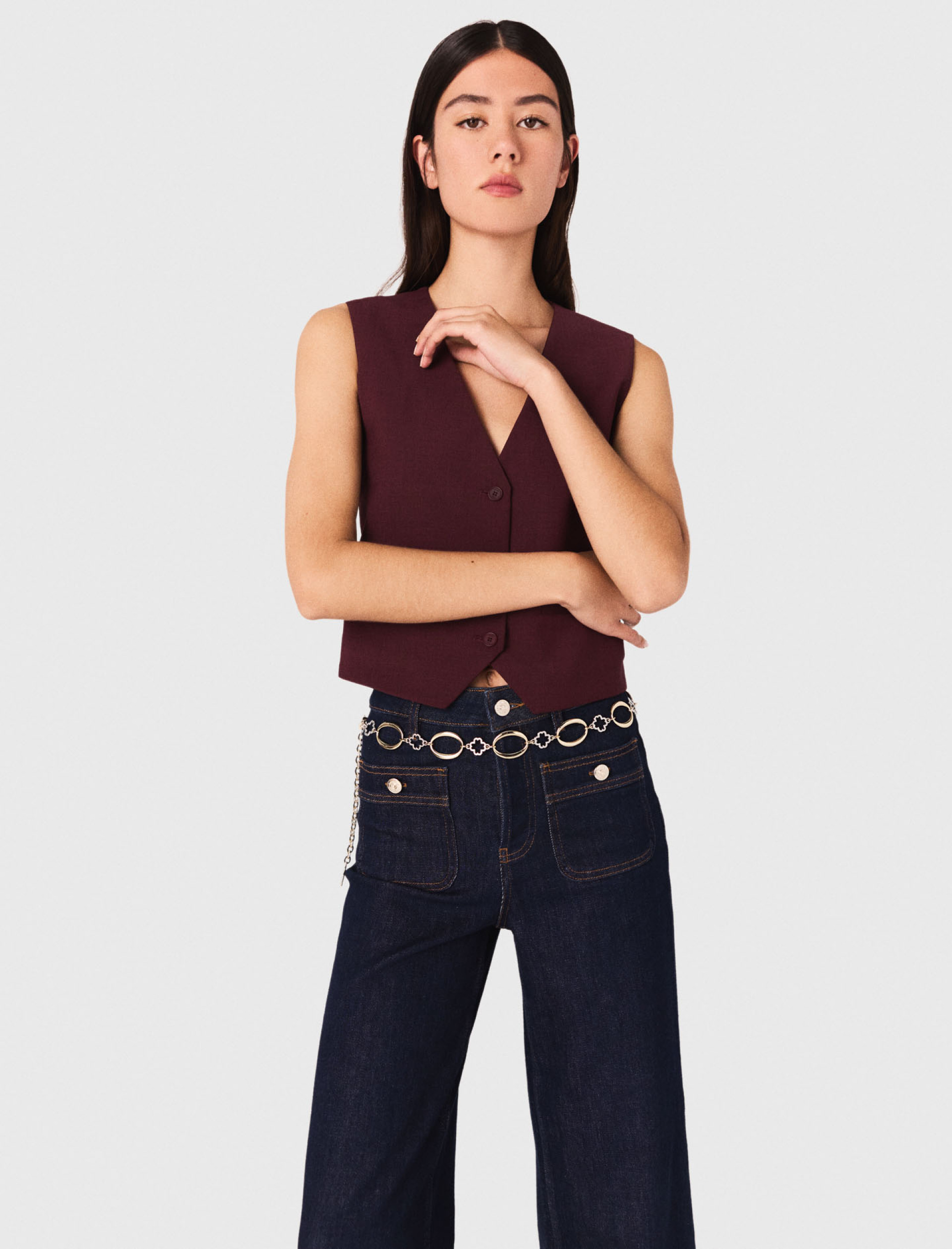 Жіночий бордовий костюмний жилет