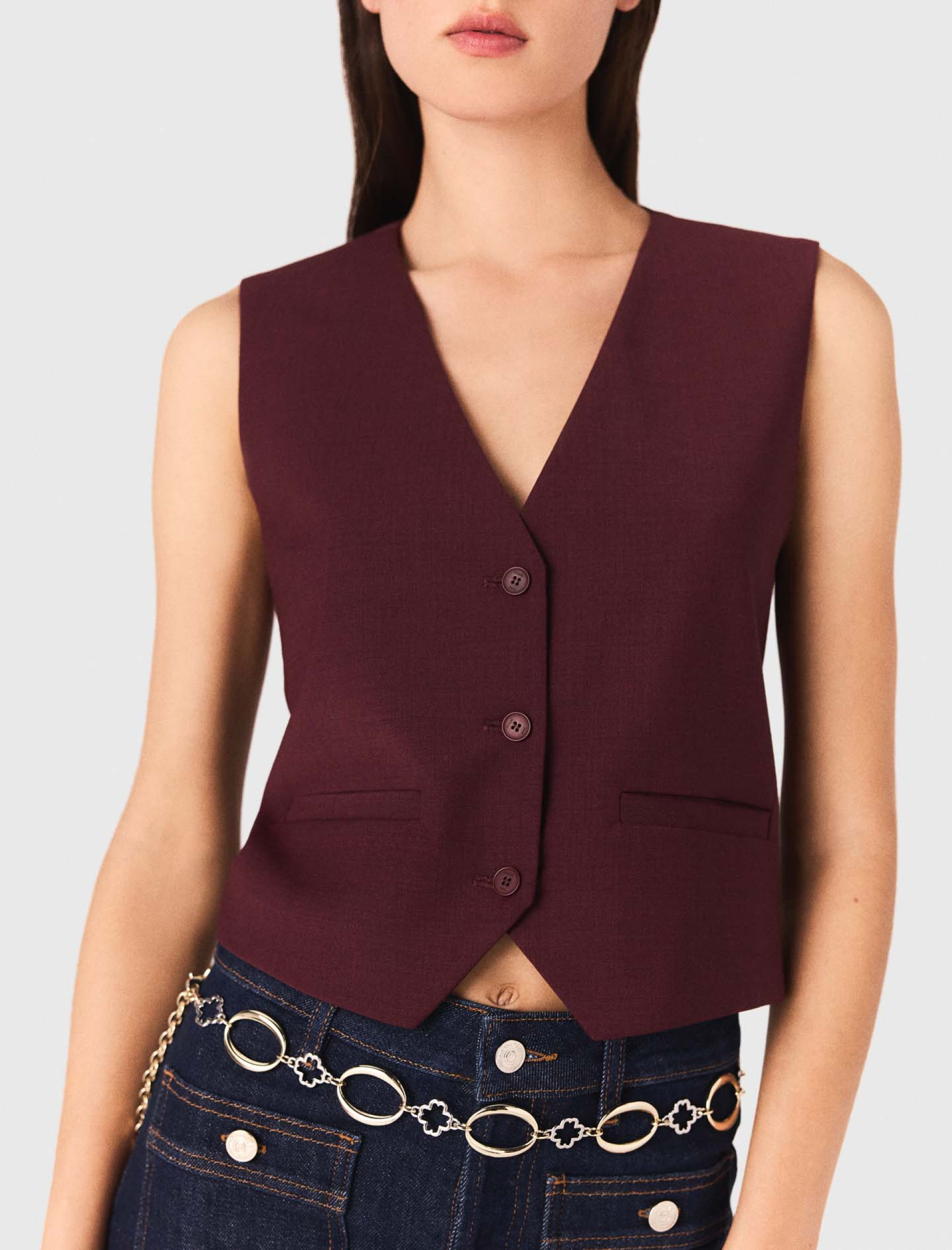 Жіночий бордовий костюмний жилет