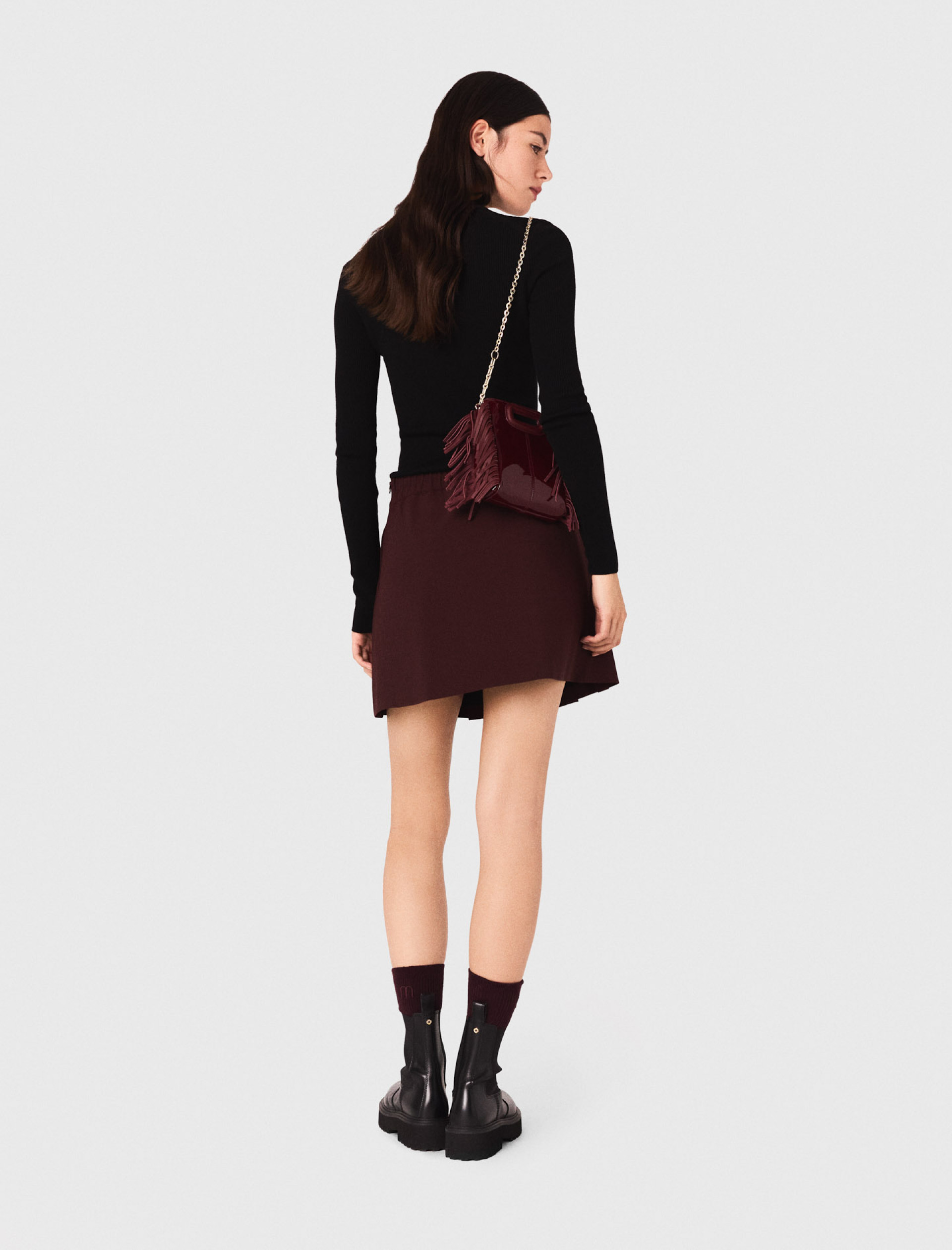 Женская бордовая короткая плиссированная юбка