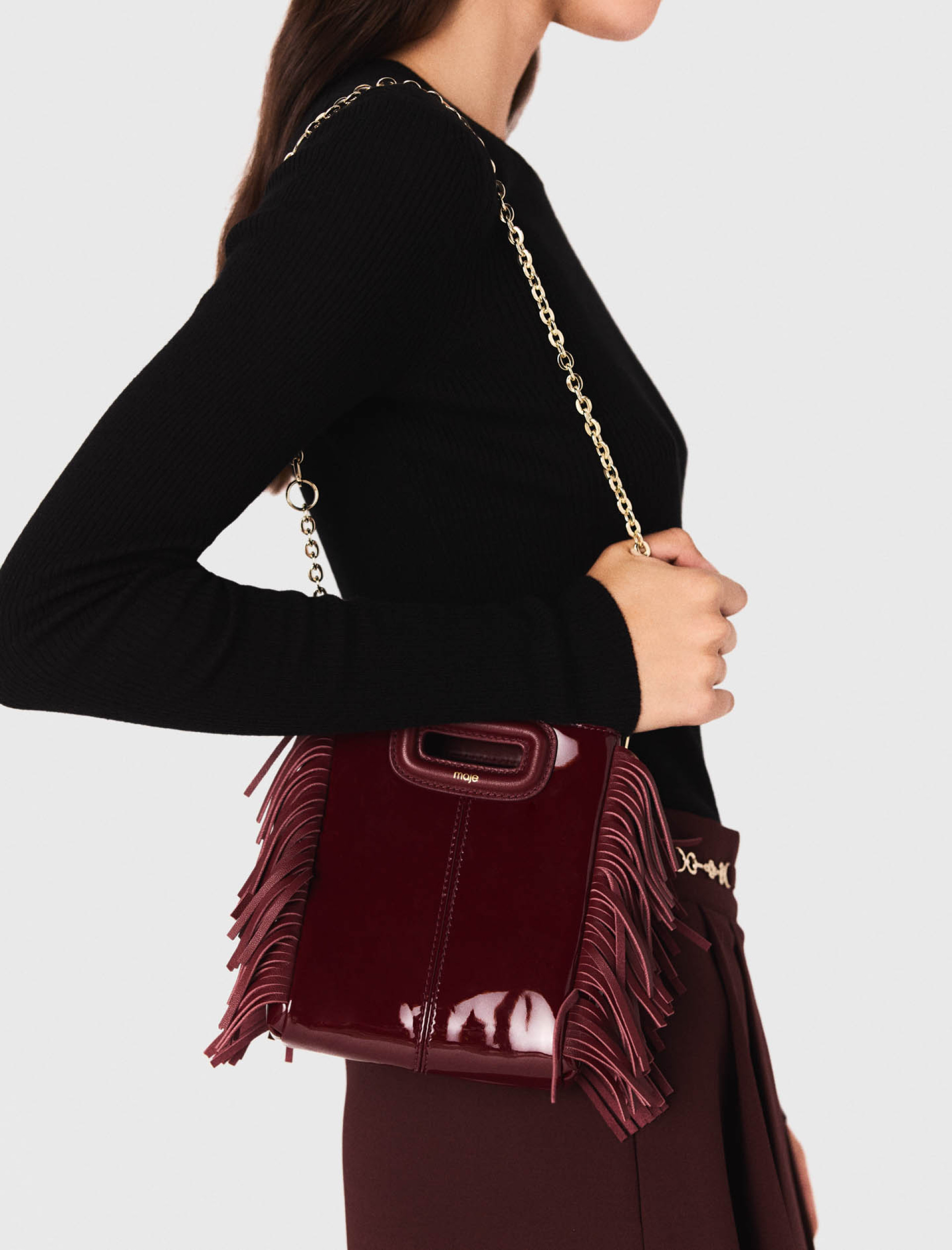 Женская бордовая короткая плиссированная юбка