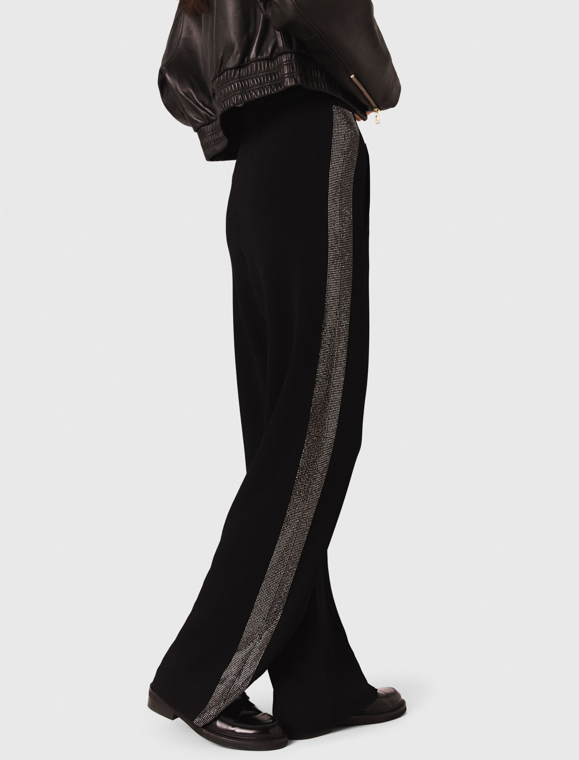 Женские брюки с лампасами из стразов