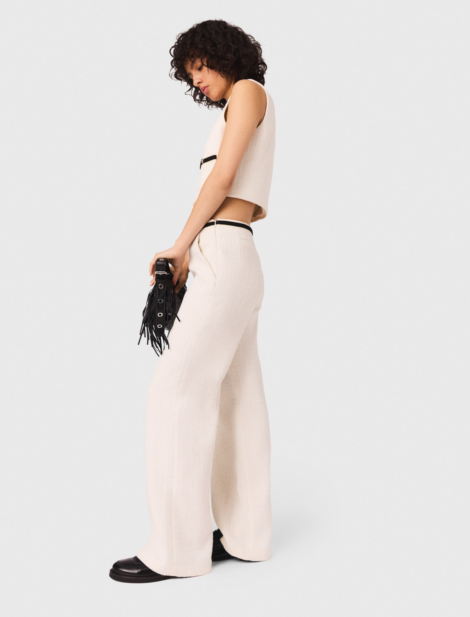 Женские широкие твидовые брюки